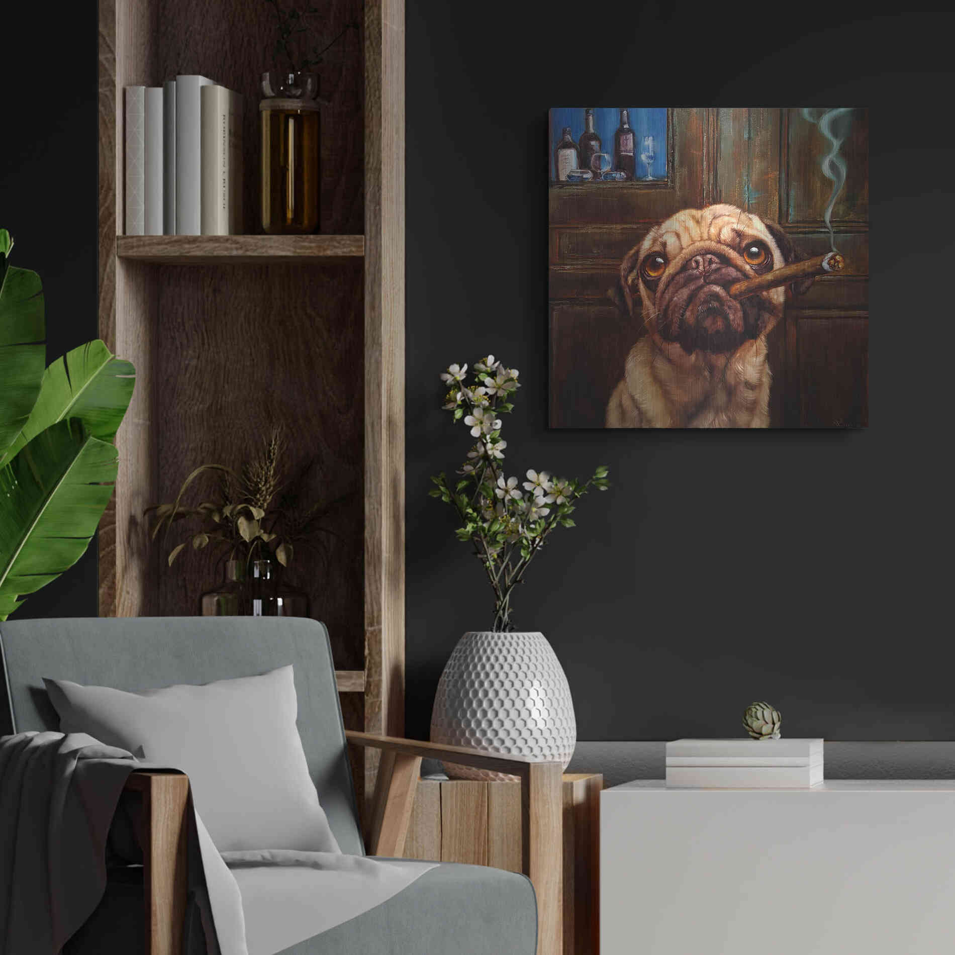 Luxe Metal Art 'Uptown Pug' by Lucia Heffernan, Metal Wall Art,24x24