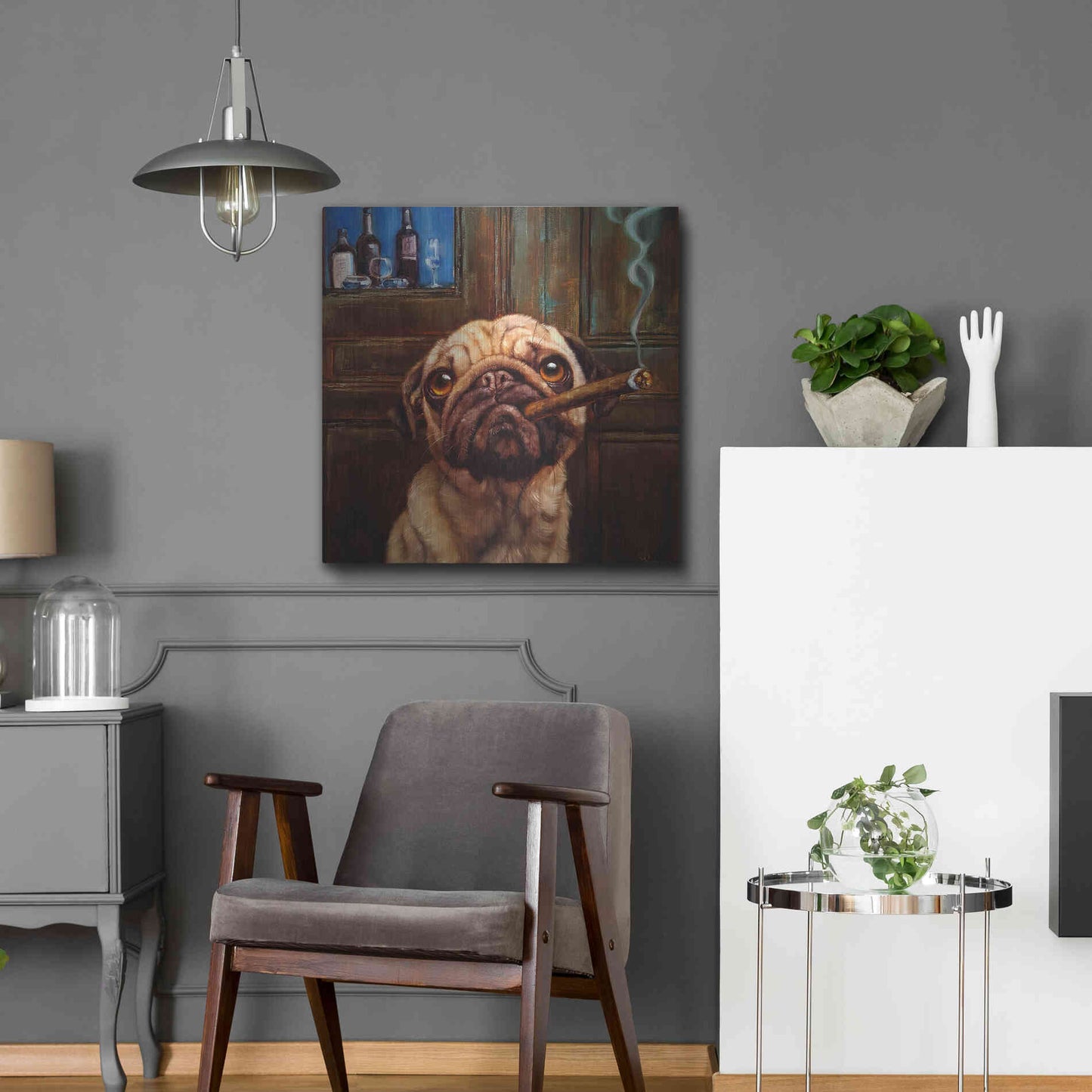 Luxe Metal Art 'Uptown Pug' by Lucia Heffernan, Metal Wall Art,24x24