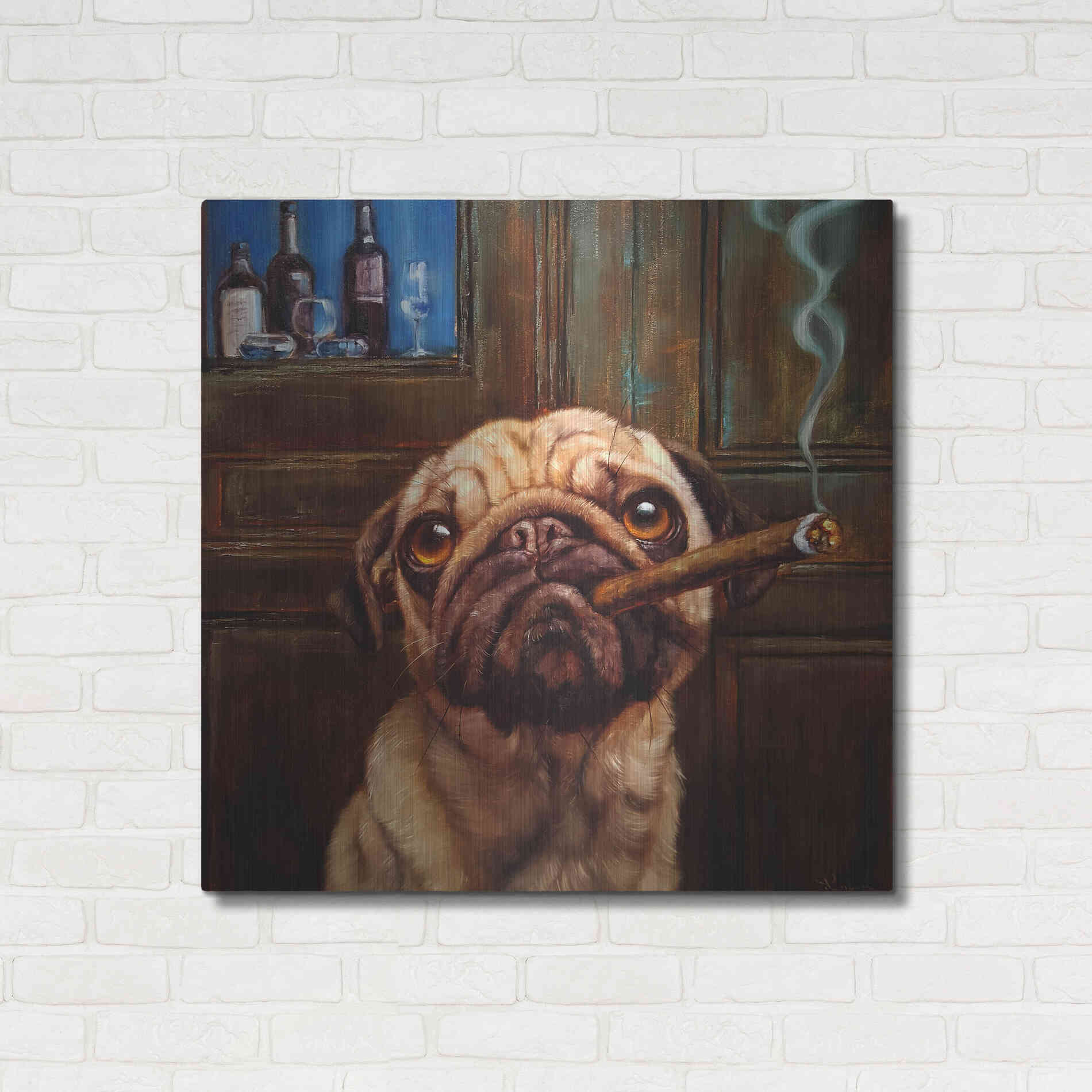 Luxe Metal Art 'Uptown Pug' by Lucia Heffernan, Metal Wall Art,36x36