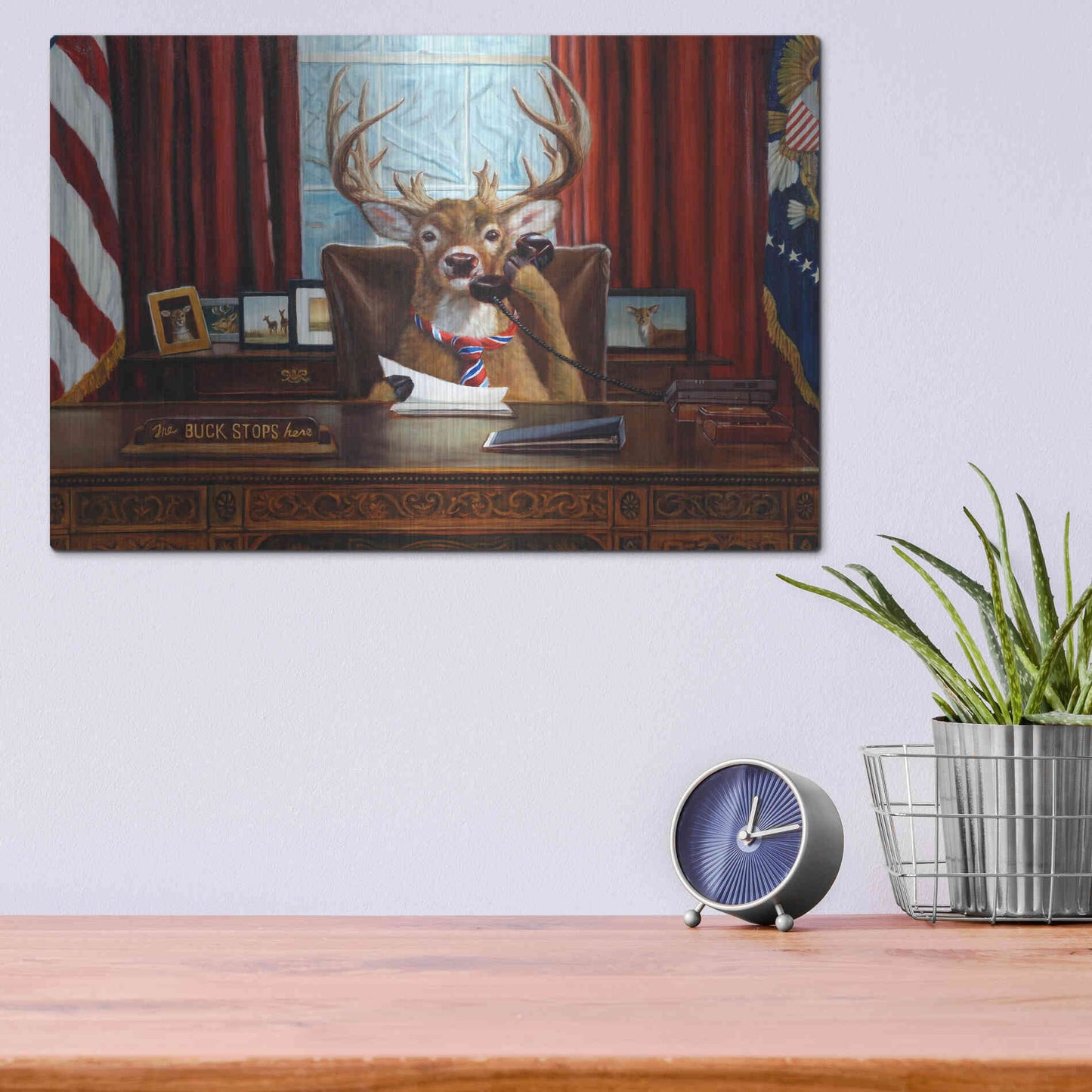 Luxe Metal Art 'The Buck Stops Here' by Lucia Heffernan, Metal Wall Art,16x12