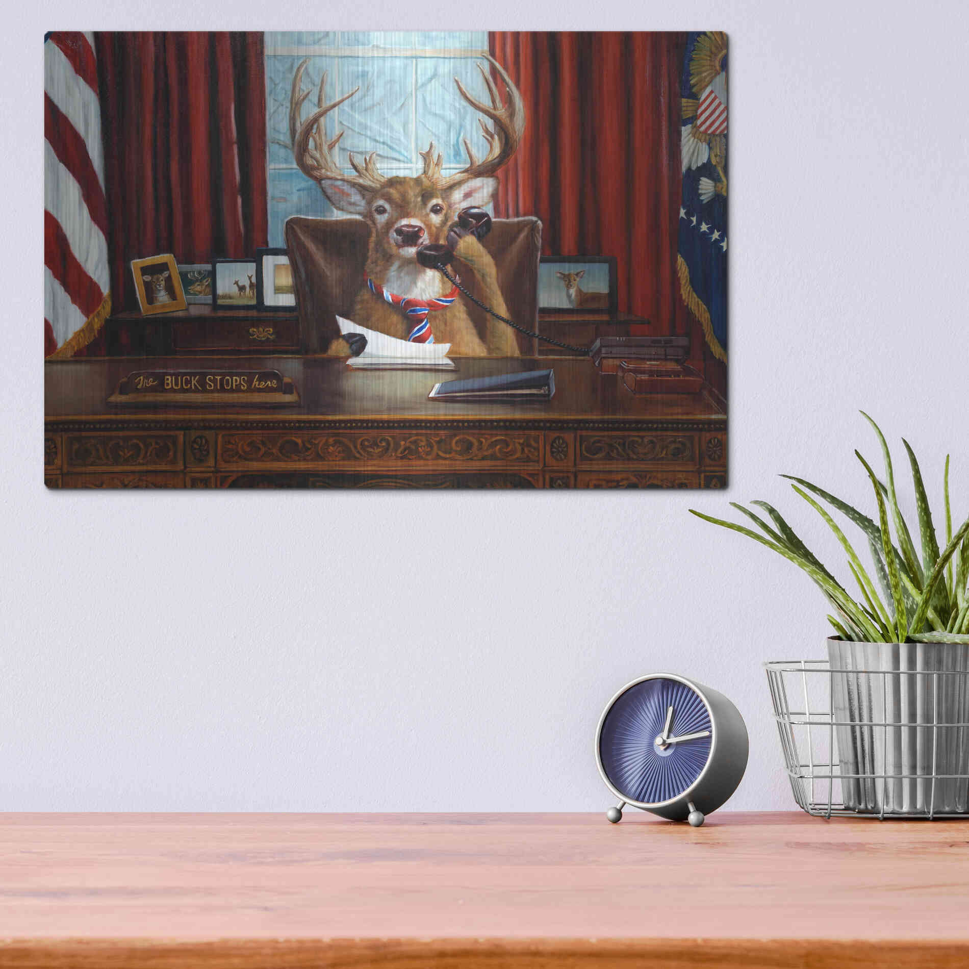 Luxe Metal Art 'The Buck Stops Here' by Lucia Heffernan, Metal Wall Art,16x12