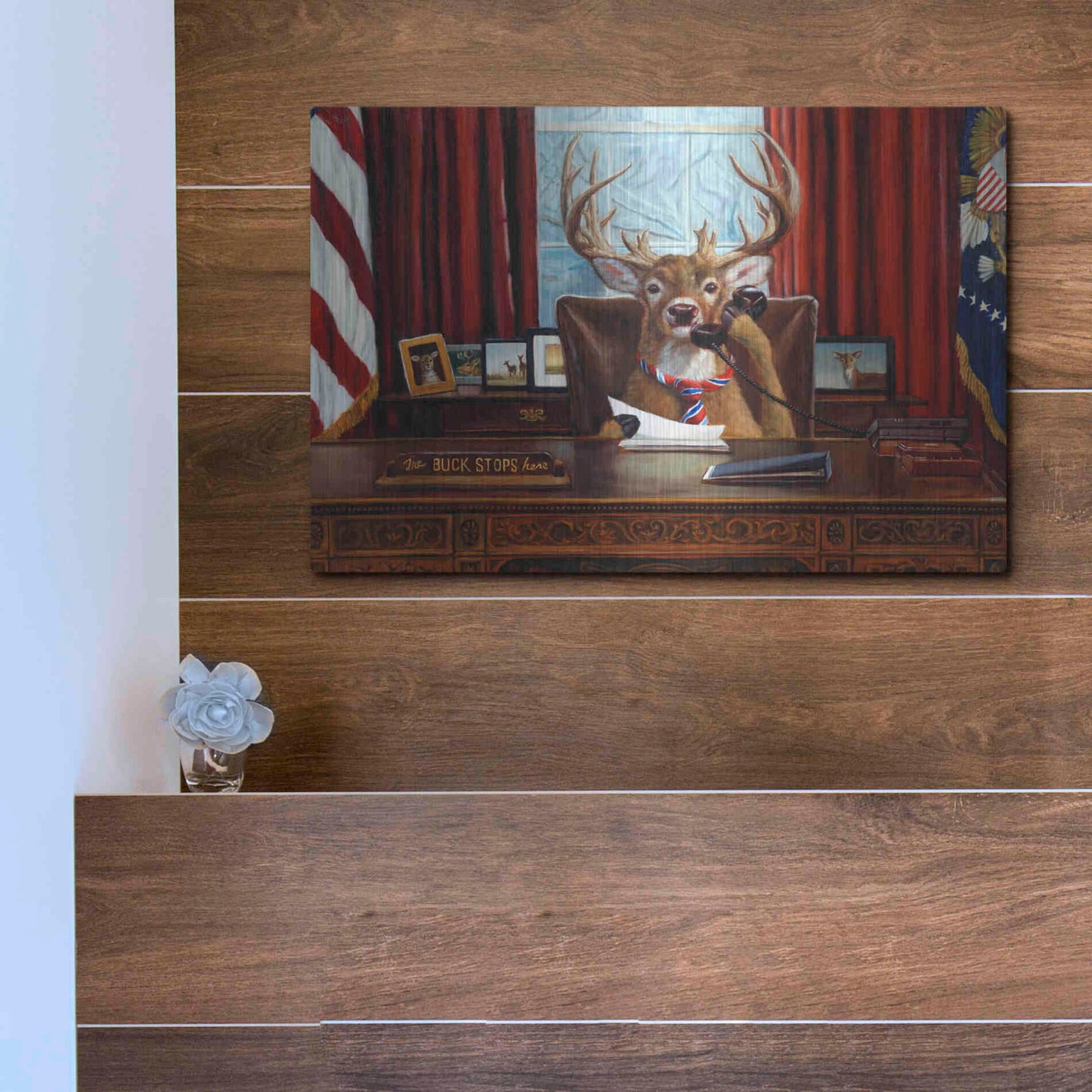 Luxe Metal Art 'The Buck Stops Here' by Lucia Heffernan, Metal Wall Art,16x12