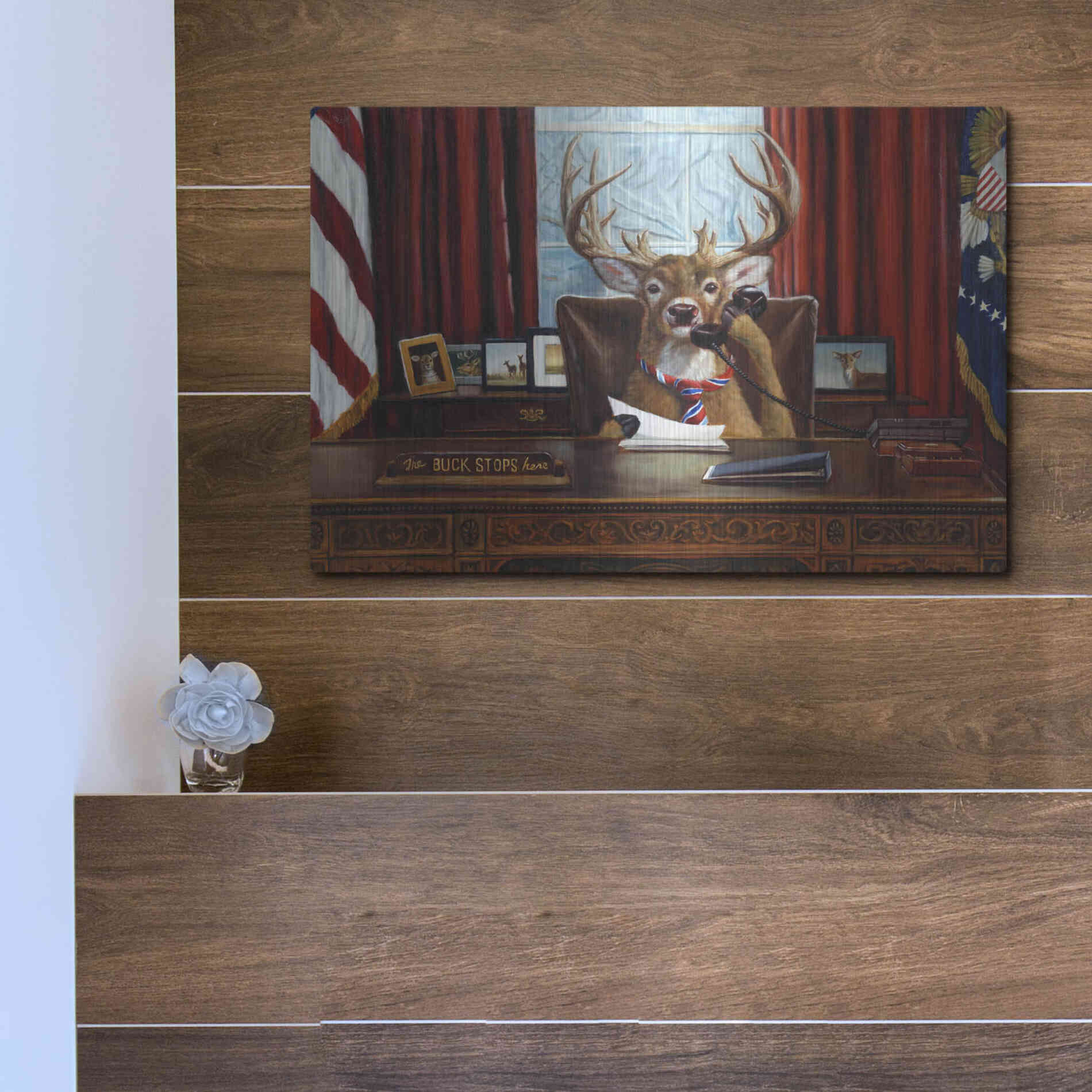 Luxe Metal Art 'The Buck Stops Here' by Lucia Heffernan, Metal Wall Art,16x12