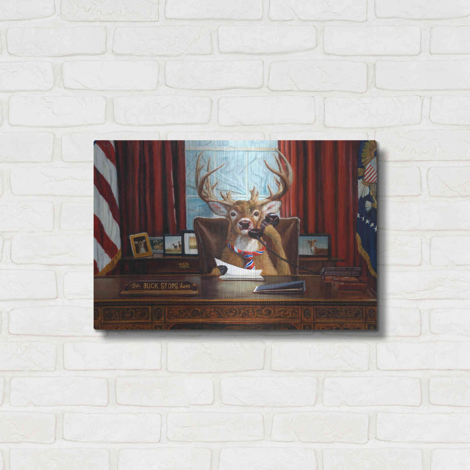 Luxe Metal Art 'The Buck Stops Here' by Lucia Heffernan, Metal Wall Art,24x16