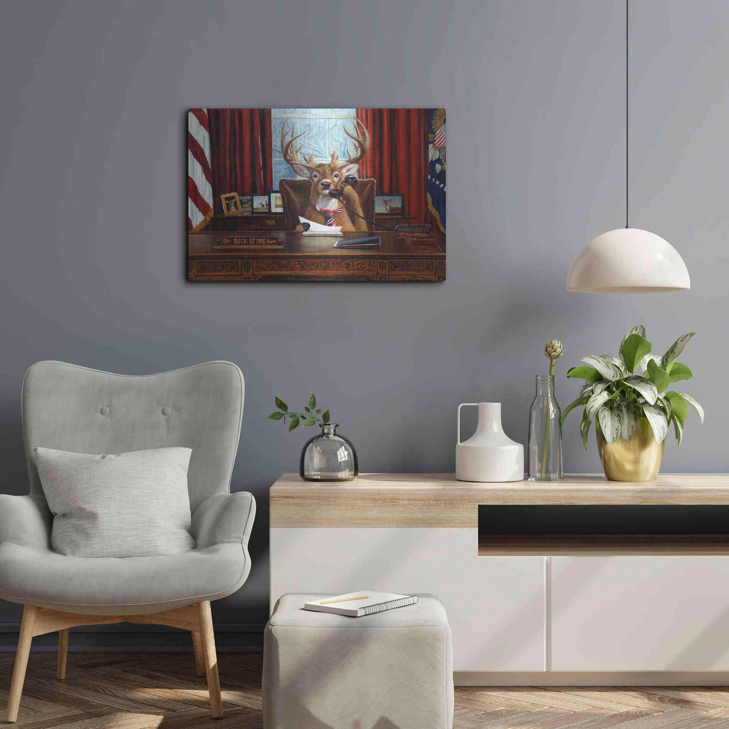 Luxe Metal Art 'The Buck Stops Here' by Lucia Heffernan, Metal Wall Art,24x16