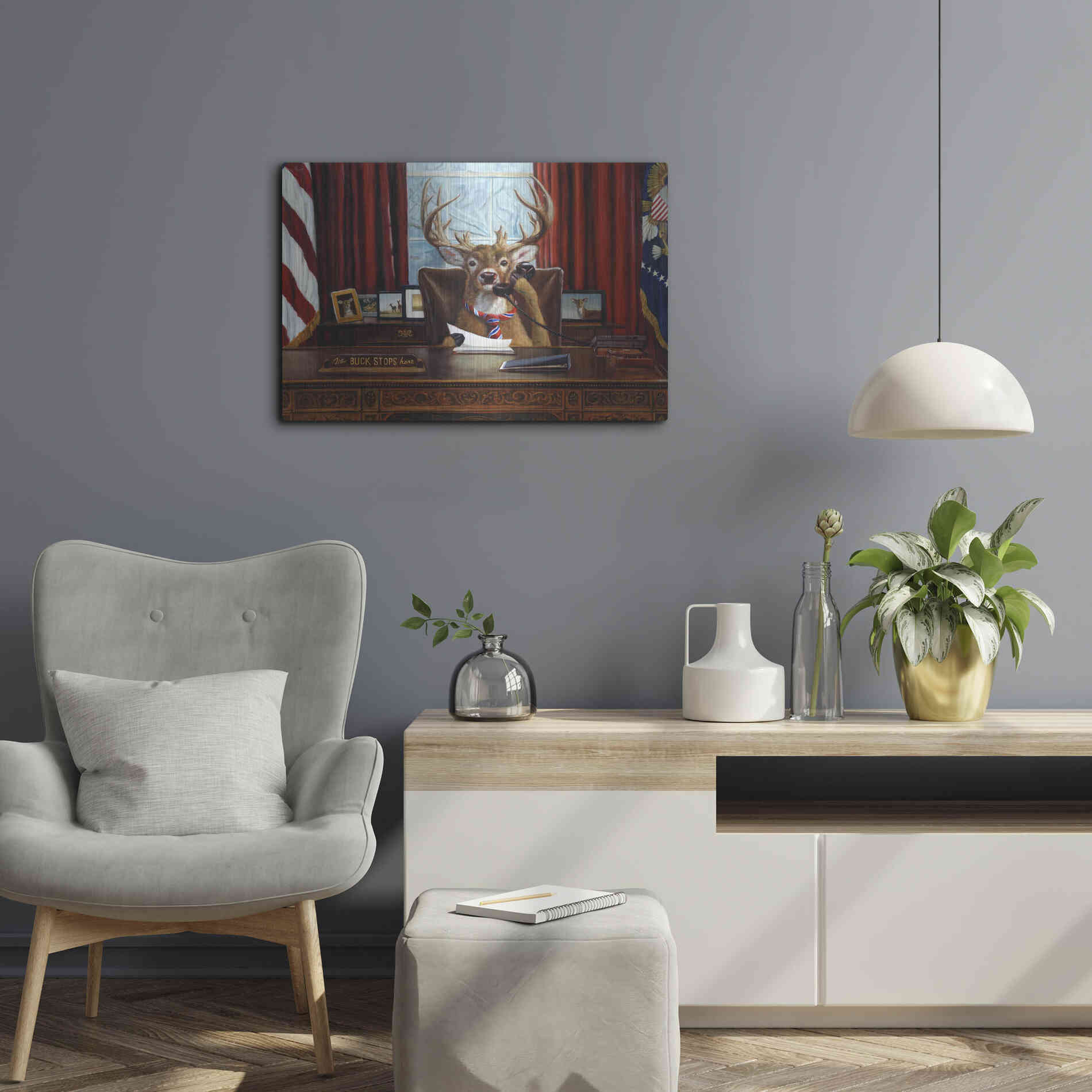 Luxe Metal Art 'The Buck Stops Here' by Lucia Heffernan, Metal Wall Art,24x16