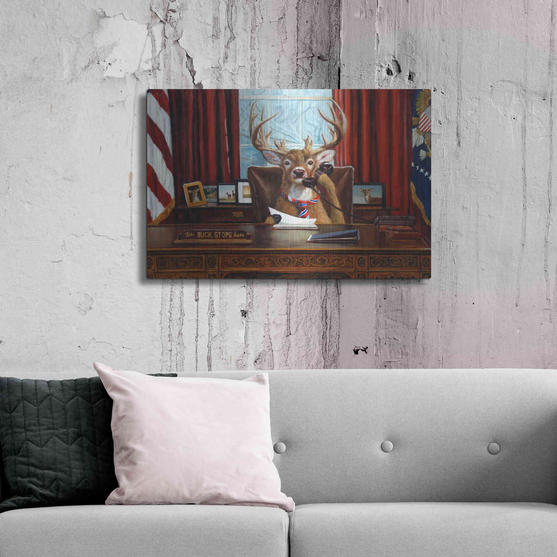 Luxe Metal Art 'The Buck Stops Here' by Lucia Heffernan, Metal Wall Art,36x24