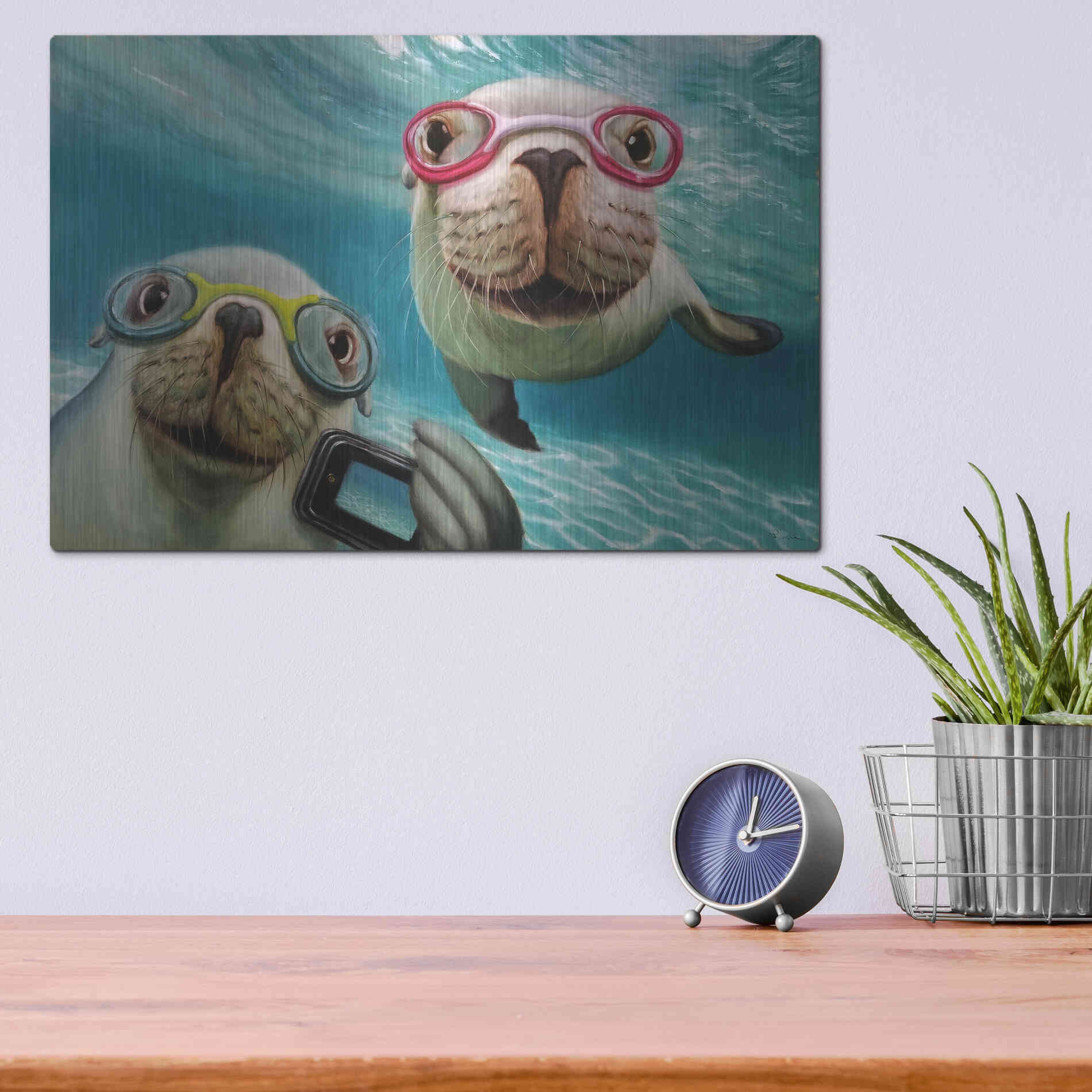 Luxe Metal Art 'Underwater Selfie' by Lucia Heffernan, Metal Wall Art,16x12