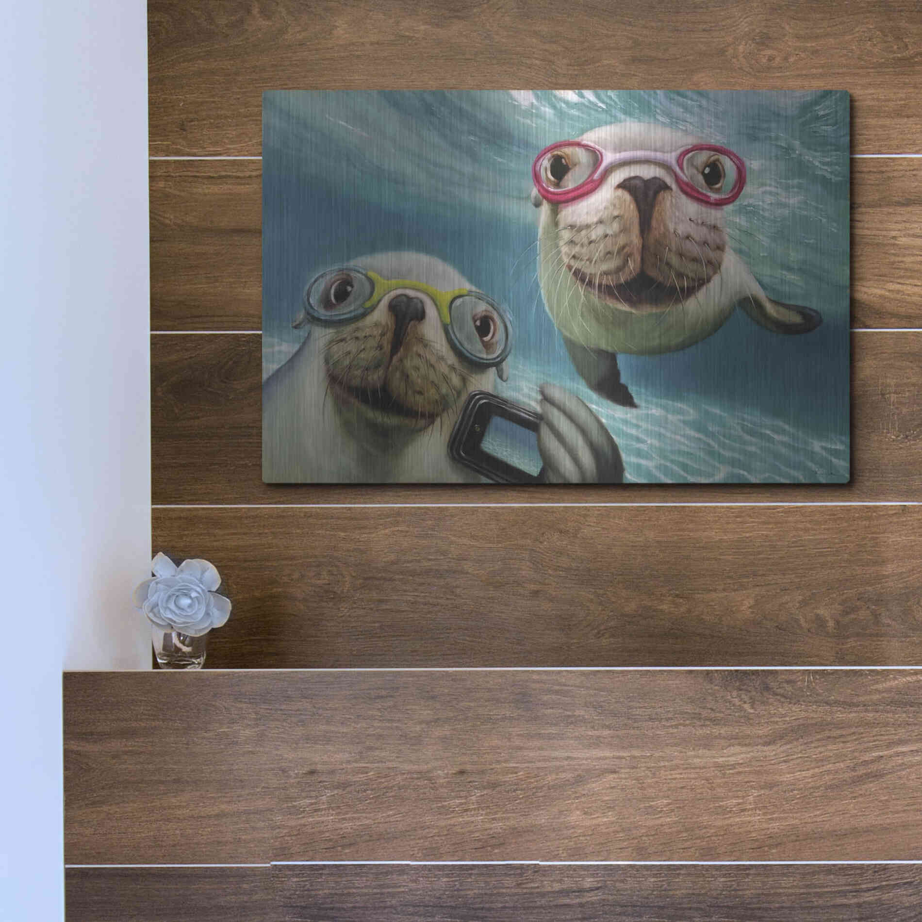 Luxe Metal Art 'Underwater Selfie' by Lucia Heffernan, Metal Wall Art,16x12