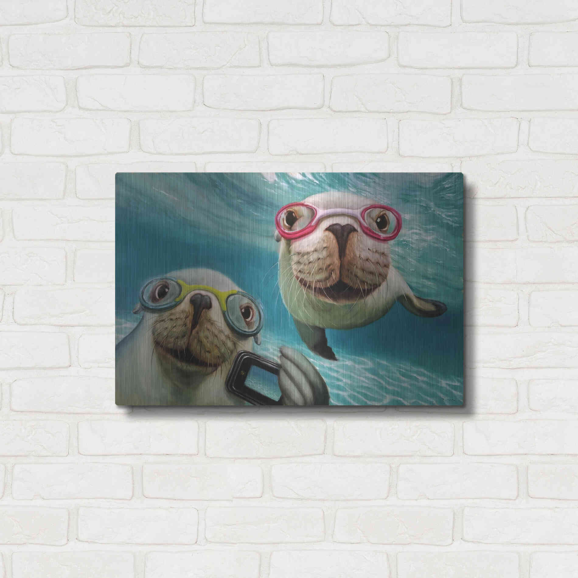 Luxe Metal Art 'Underwater Selfie' by Lucia Heffernan, Metal Wall Art,24x16