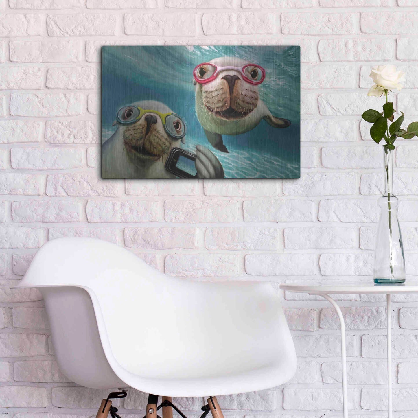 Luxe Metal Art 'Underwater Selfie' by Lucia Heffernan, Metal Wall Art,24x16