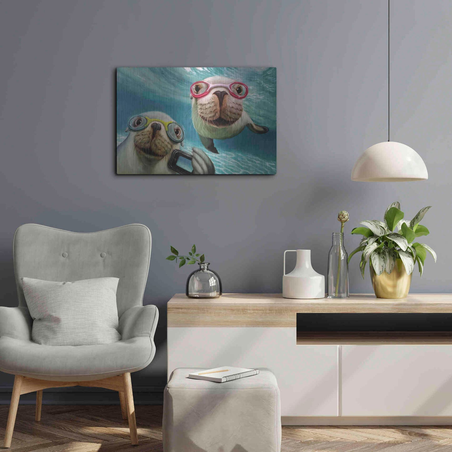 Luxe Metal Art 'Underwater Selfie' by Lucia Heffernan, Metal Wall Art,24x16