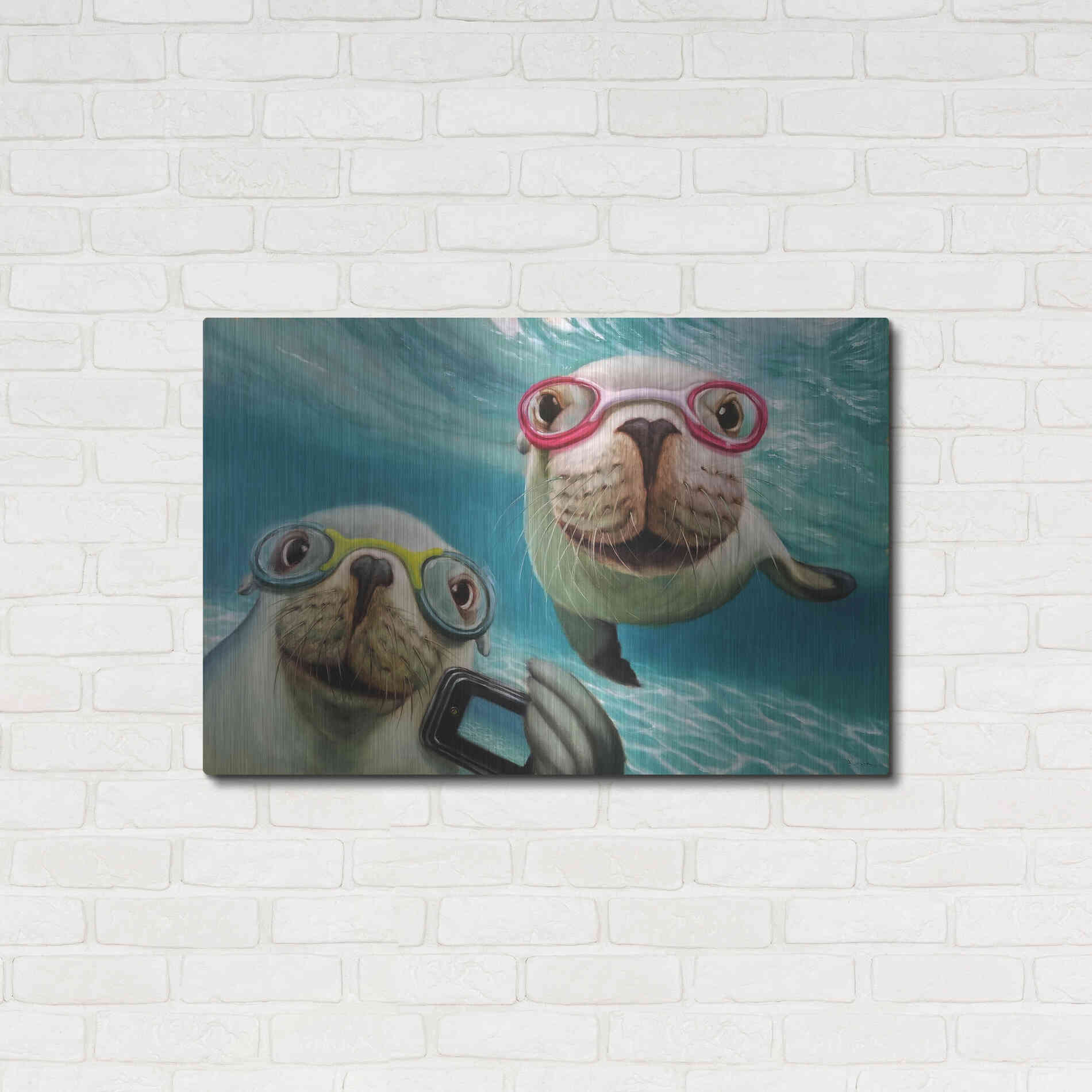 Luxe Metal Art 'Underwater Selfie' by Lucia Heffernan, Metal Wall Art,36x24