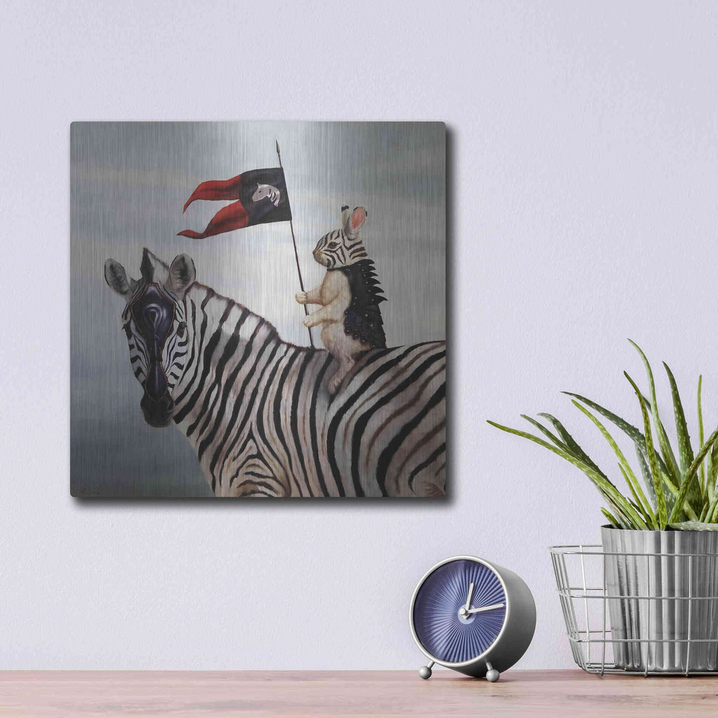 Luxe Metal Art 'Striped Warrior' by Lucia Heffernan, Metal Wall Art,12x12