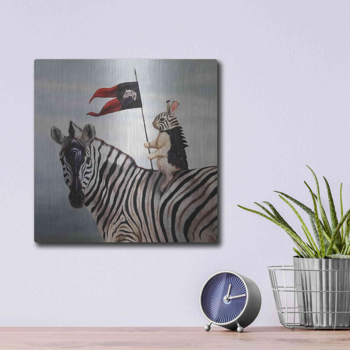 Luxe Metal Art 'Striped Warrior' by Lucia Heffernan, Metal Wall Art,12x12
