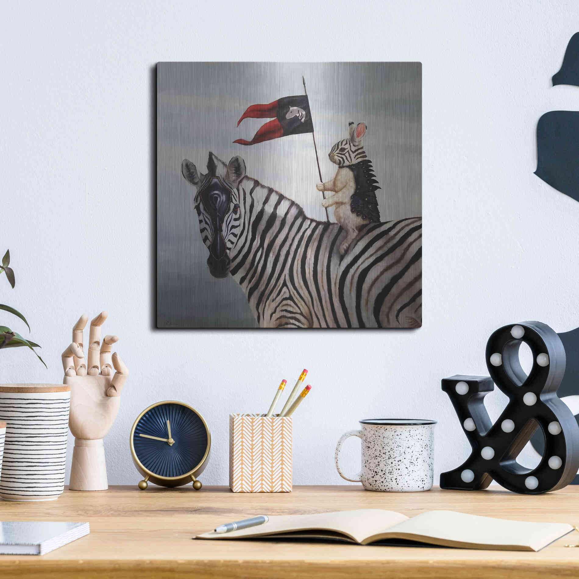 Luxe Metal Art 'Striped Warrior' by Lucia Heffernan, Metal Wall Art,12x12