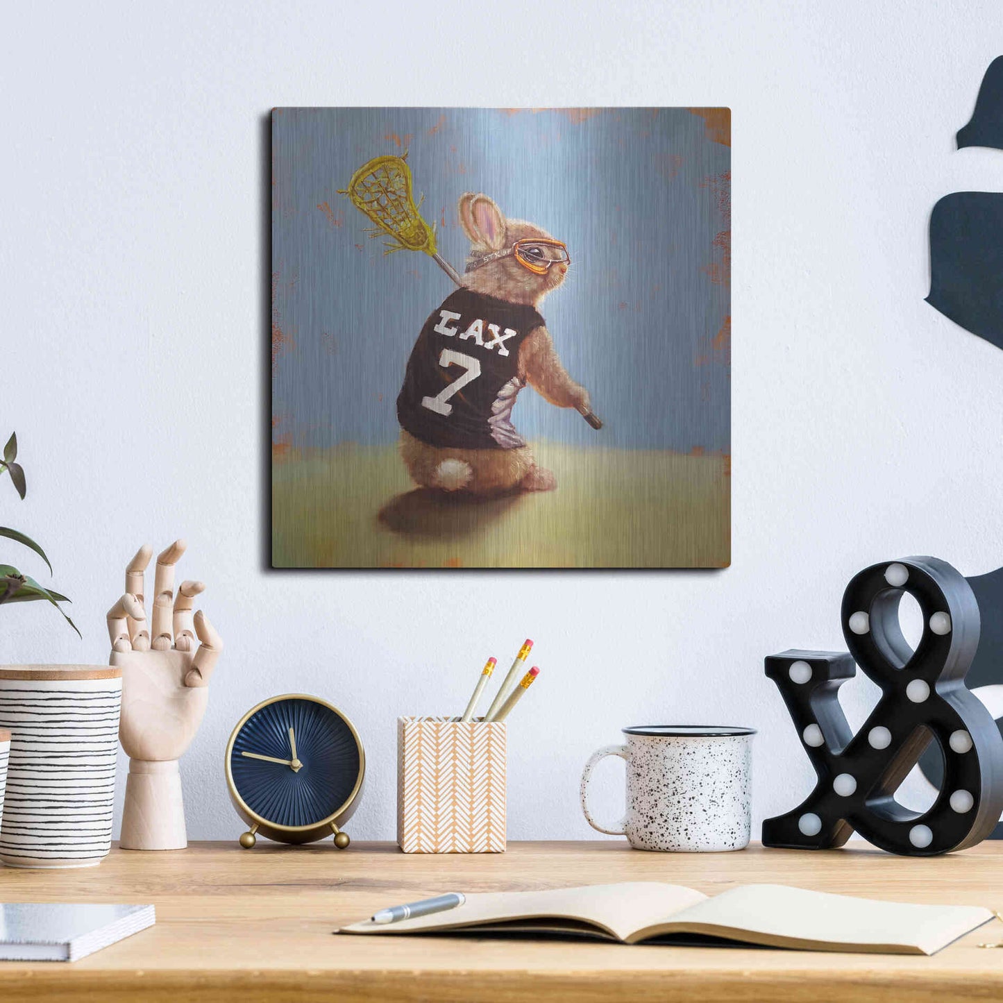 Luxe Metal Art 'Lax Bunny' by Lucia Heffernan, Metal Wall Art,12x12