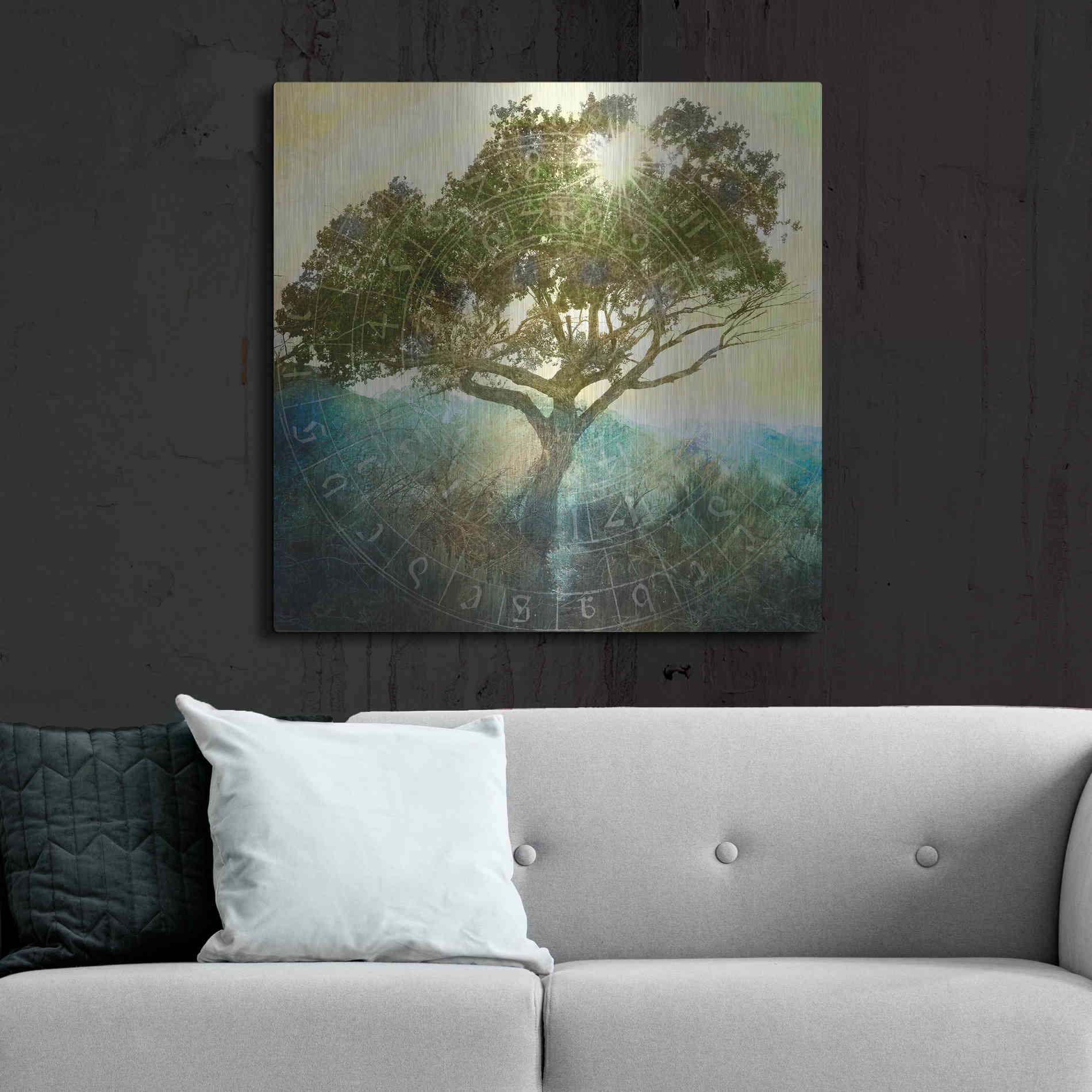 Luxe Metal Art 'Tree And Sun' by Elena Ray, Metal Wall Art,36x36