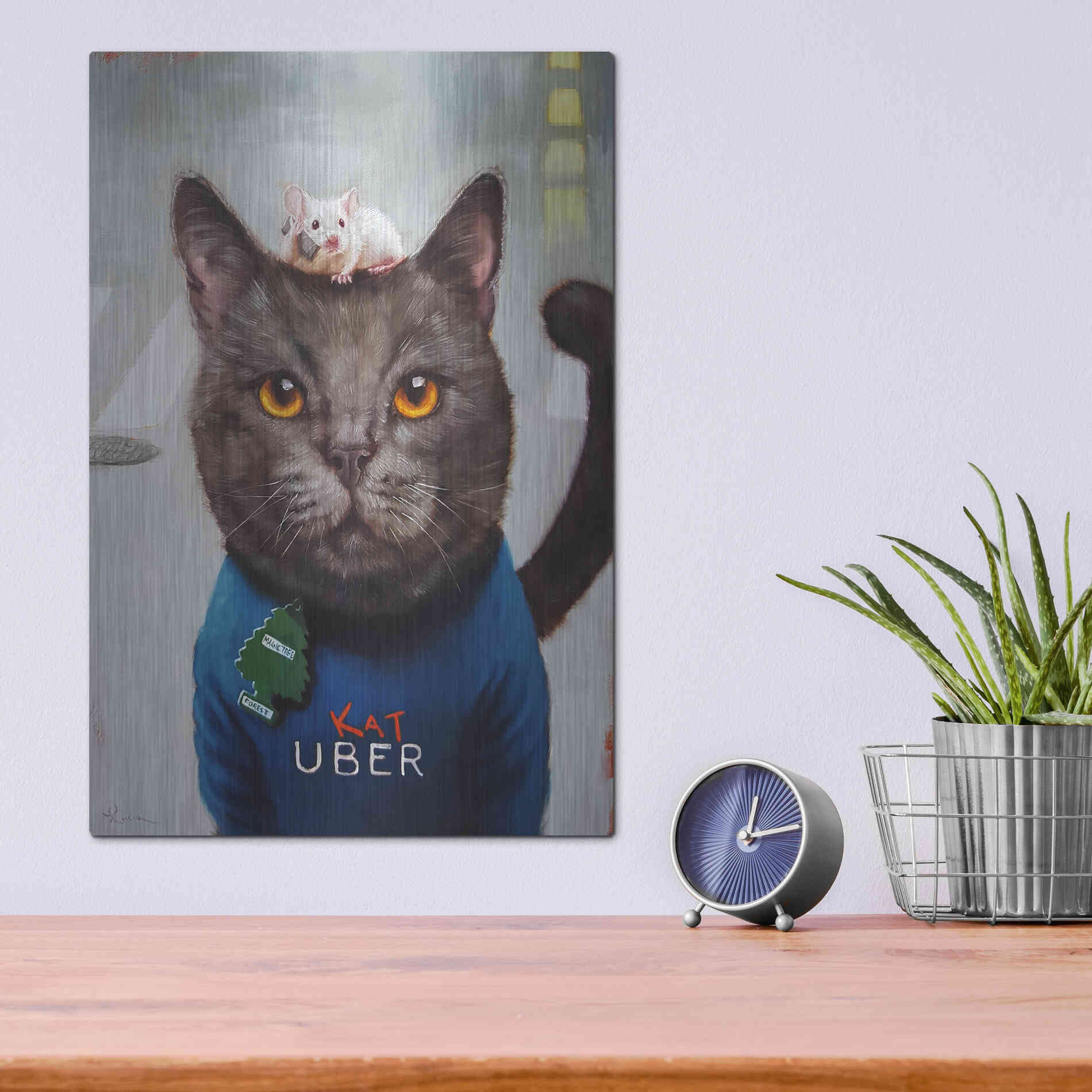 Luxe Metal Art 'Cat Uber' by Lucia Heffernan, Metal Wall Art,12x16