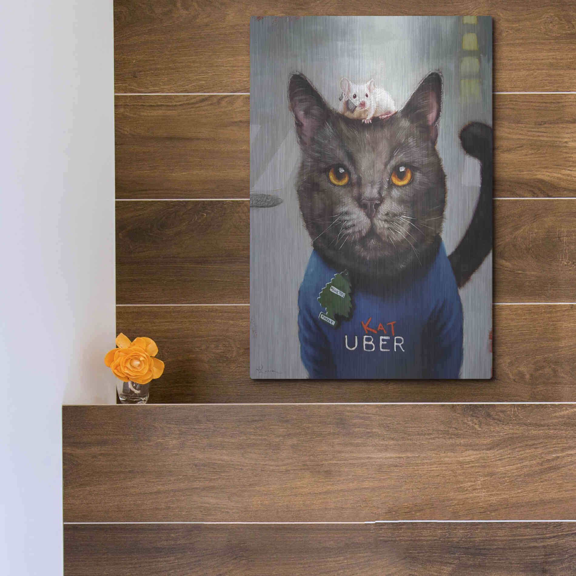 Luxe Metal Art 'Cat Uber' by Lucia Heffernan, Metal Wall Art,12x16