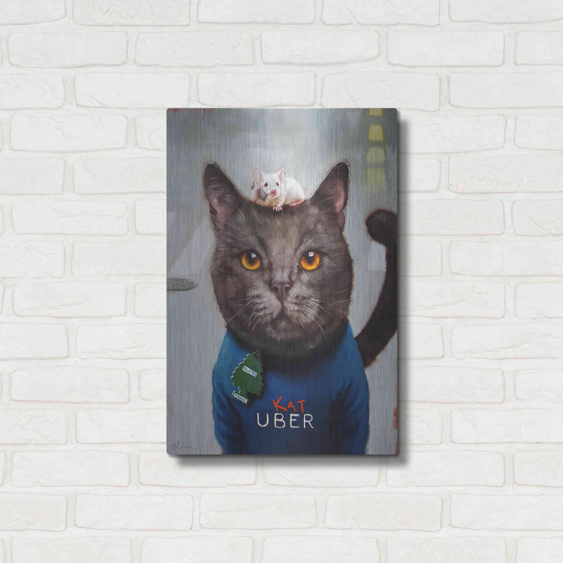 Luxe Metal Art 'Cat Uber' by Lucia Heffernan, Metal Wall Art,16x24