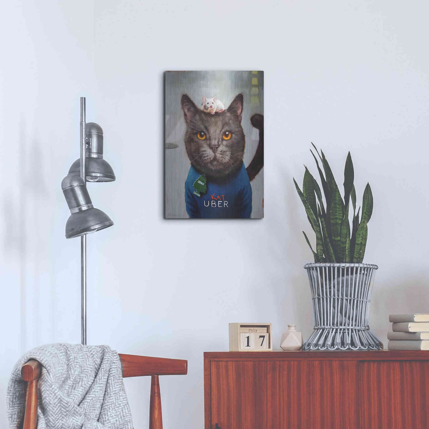 Luxe Metal Art 'Cat Uber' by Lucia Heffernan, Metal Wall Art,16x24