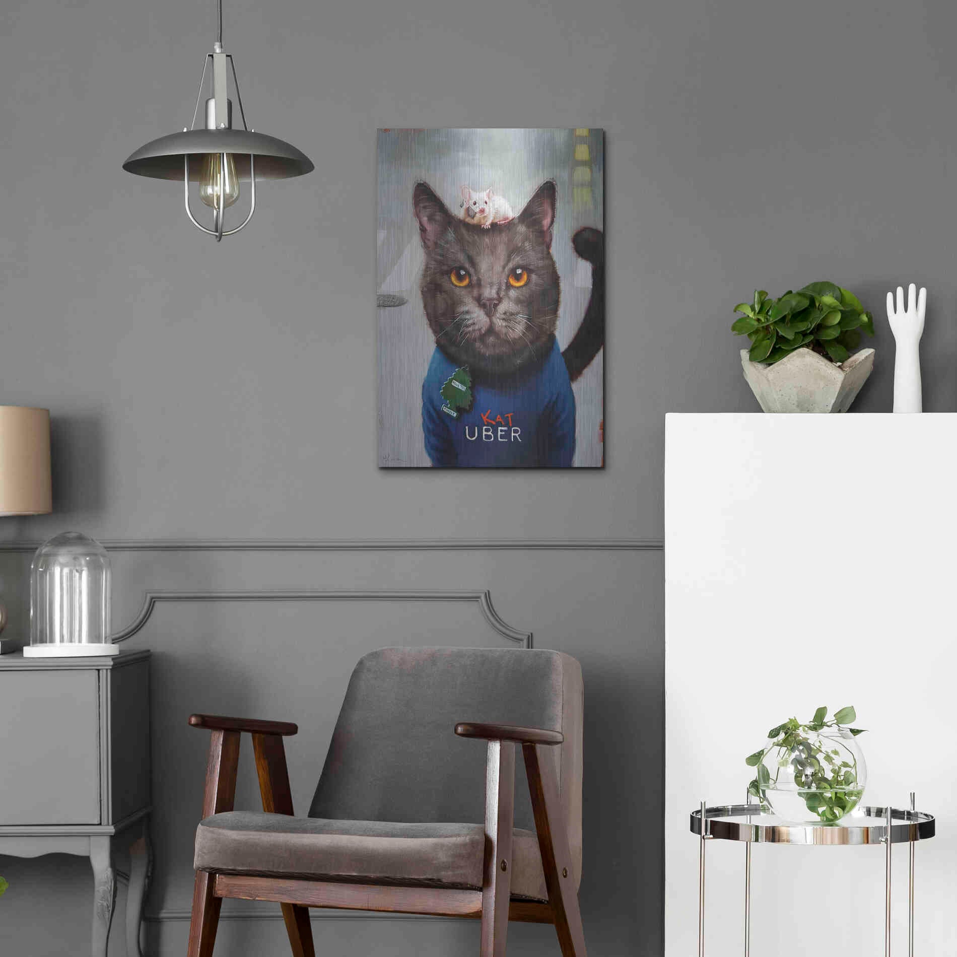 Luxe Metal Art 'Cat Uber' by Lucia Heffernan, Metal Wall Art,16x24