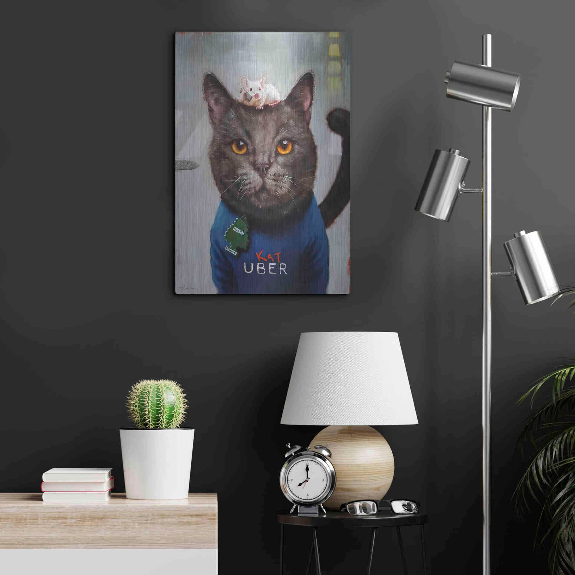 Luxe Metal Art 'Cat Uber' by Lucia Heffernan, Metal Wall Art,16x24