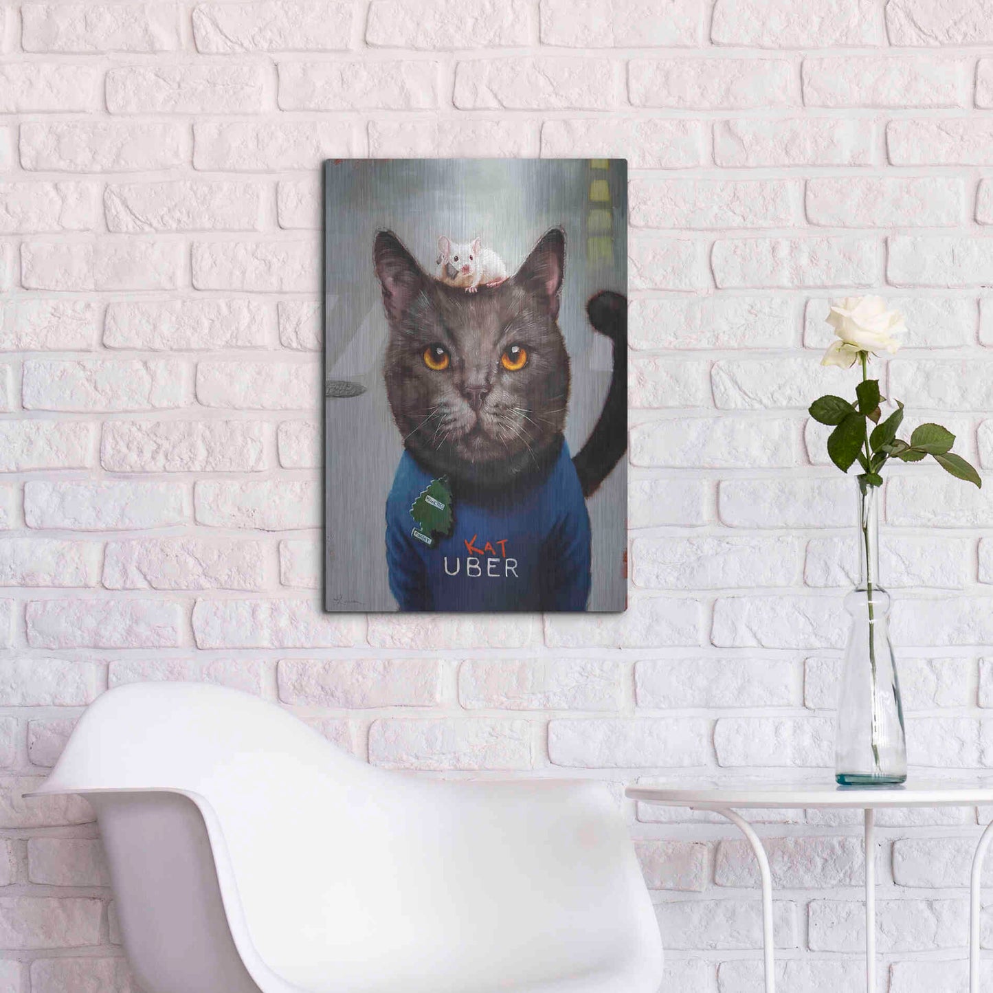 Luxe Metal Art 'Cat Uber' by Lucia Heffernan, Metal Wall Art,16x24