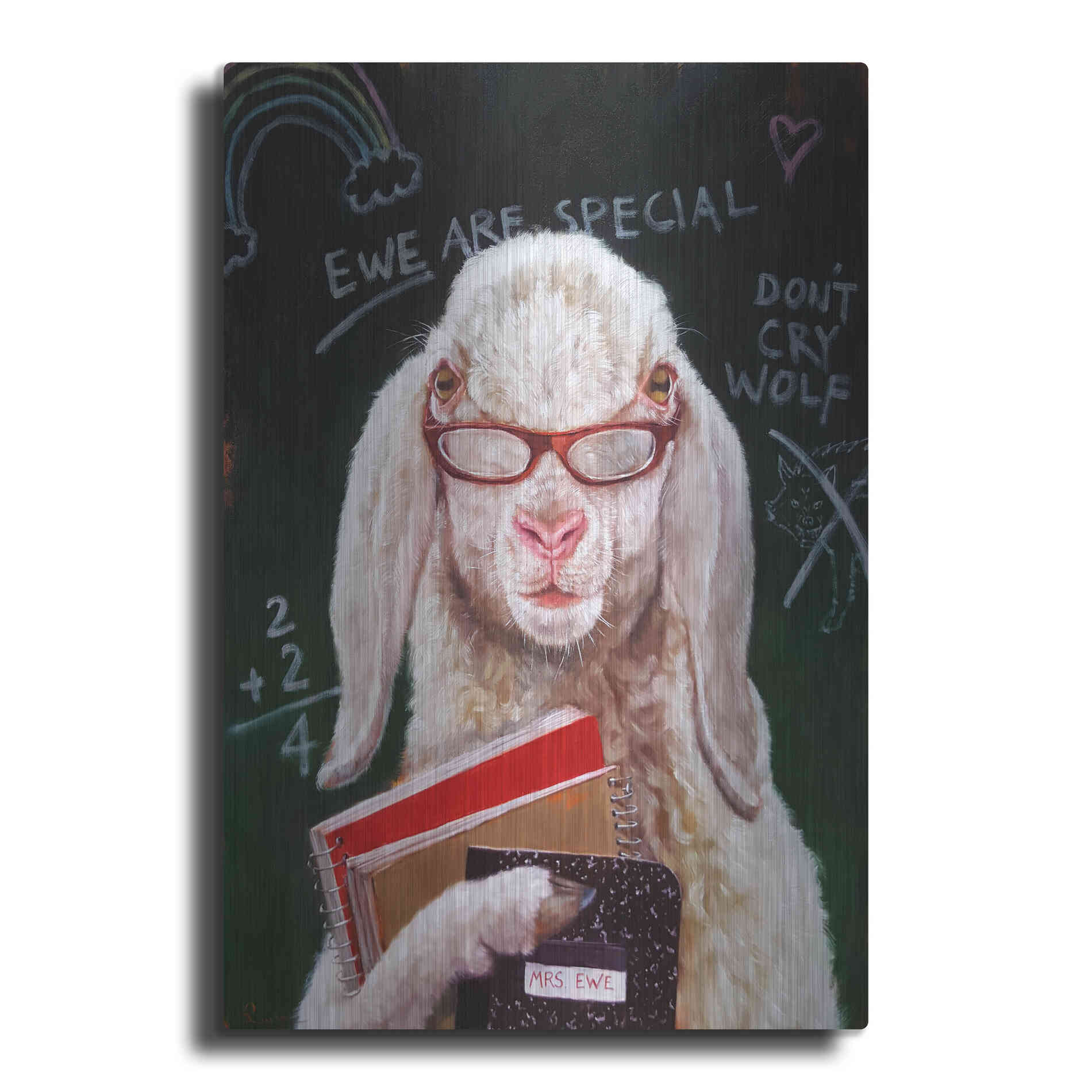 Luxe Metal Art 'Back to School - Mrs. Ewe' by Lucia Heffernan, Metal Wall Art