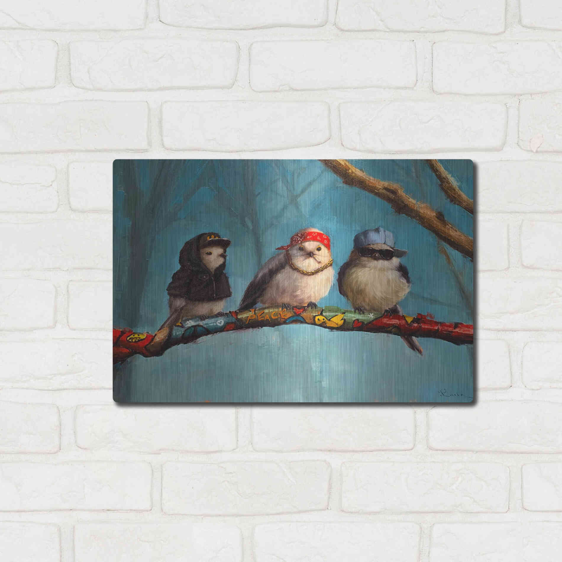 Luxe Metal Art 'Birdz In Da Hood' by Lucia Heffernan, Metal Wall Art,16x12