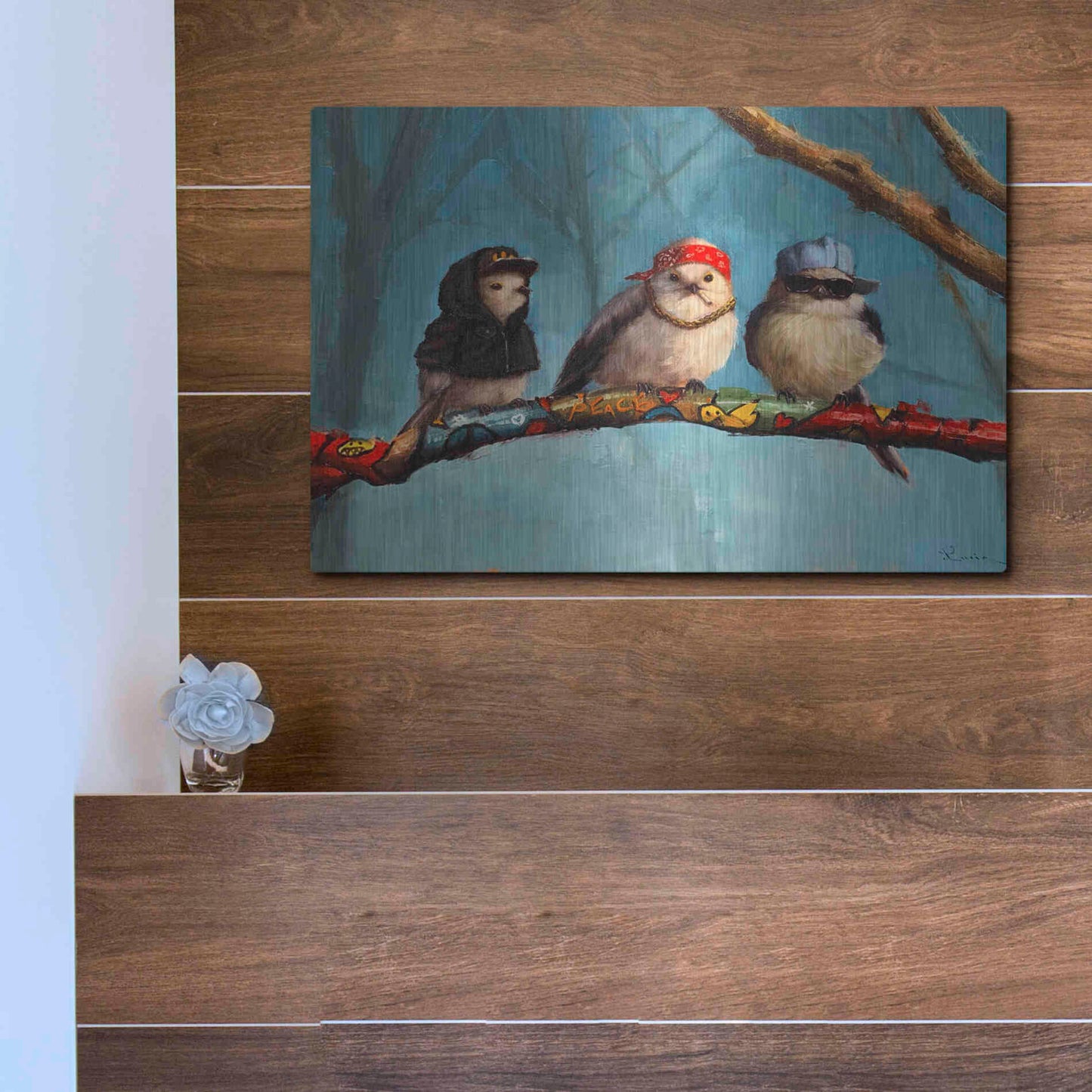 Luxe Metal Art 'Birdz In Da Hood' by Lucia Heffernan, Metal Wall Art,16x12