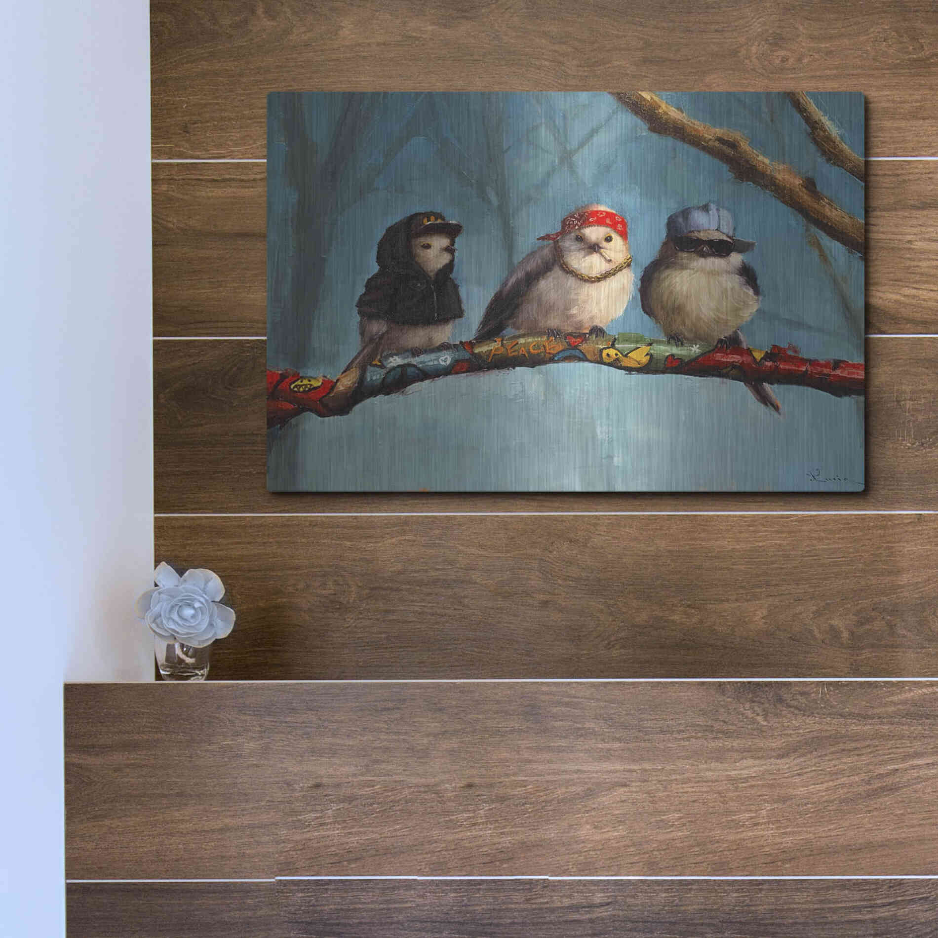 Luxe Metal Art 'Birdz In Da Hood' by Lucia Heffernan, Metal Wall Art,16x12