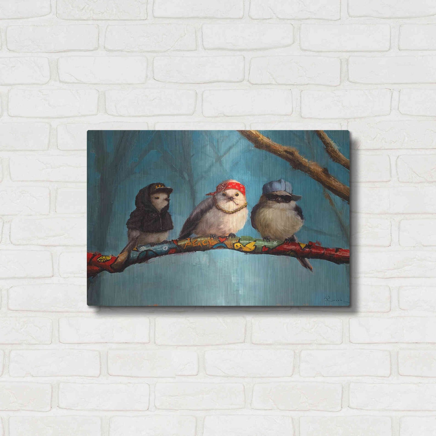 Luxe Metal Art 'Birdz In Da Hood' by Lucia Heffernan, Metal Wall Art,24x16