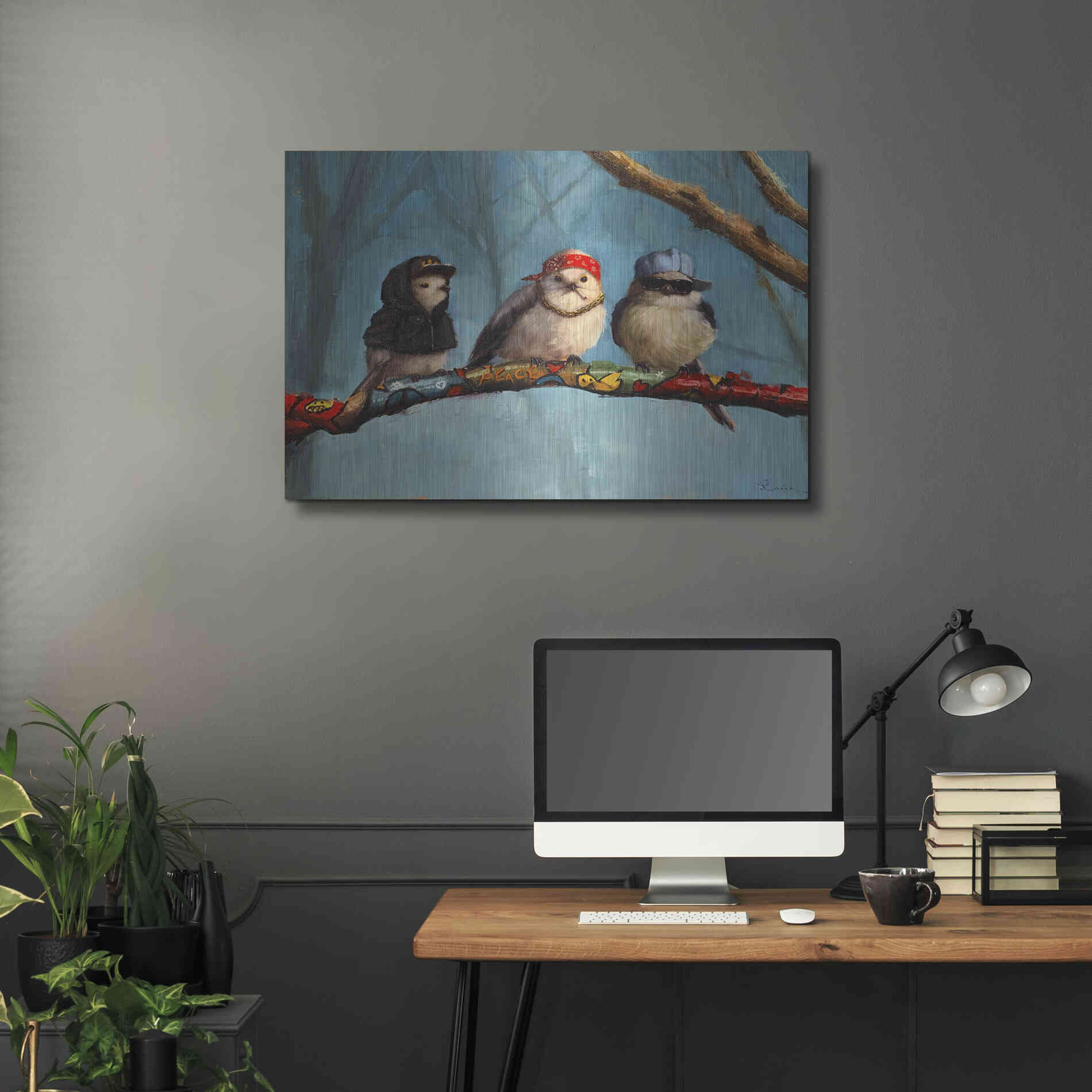 Luxe Metal Art 'Birdz In Da Hood' by Lucia Heffernan, Metal Wall Art,36x24