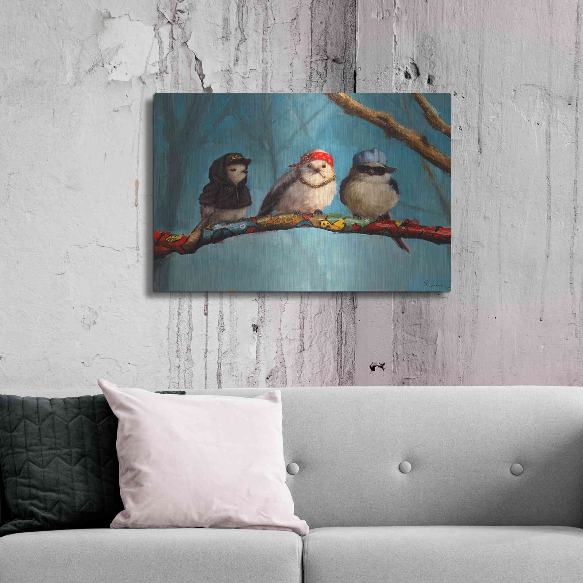 Luxe Metal Art 'Birdz In Da Hood' by Lucia Heffernan, Metal Wall Art,36x24