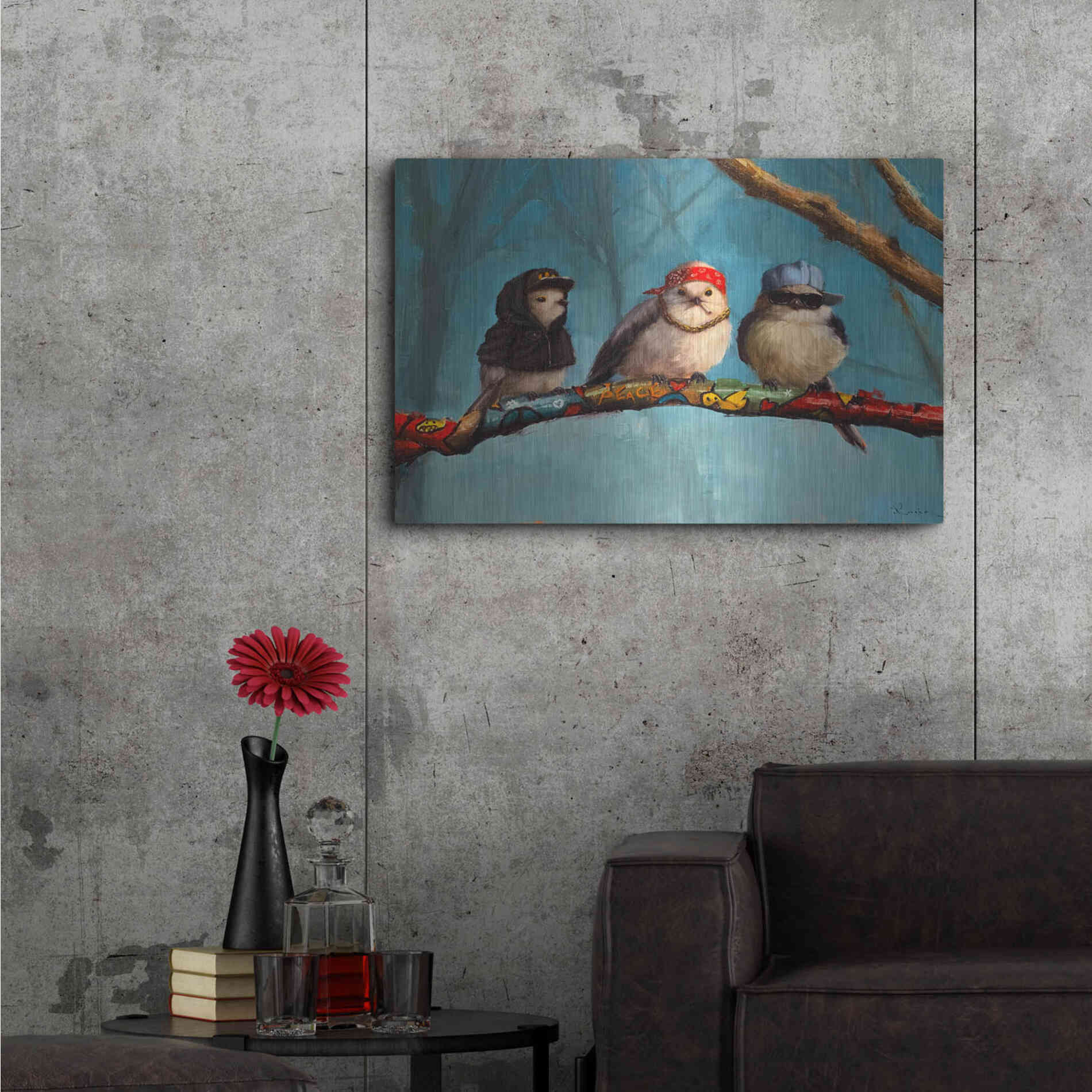 Luxe Metal Art 'Birdz In Da Hood' by Lucia Heffernan, Metal Wall Art,36x24