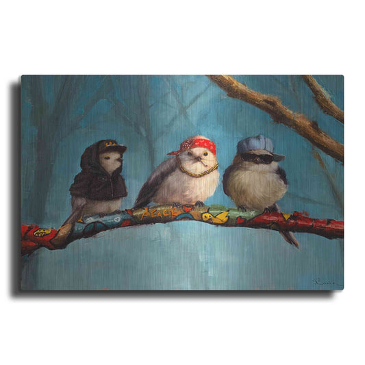 Luxe Metal Art 'Birdz In Da Hood' by Lucia Heffernan, Metal Wall Art