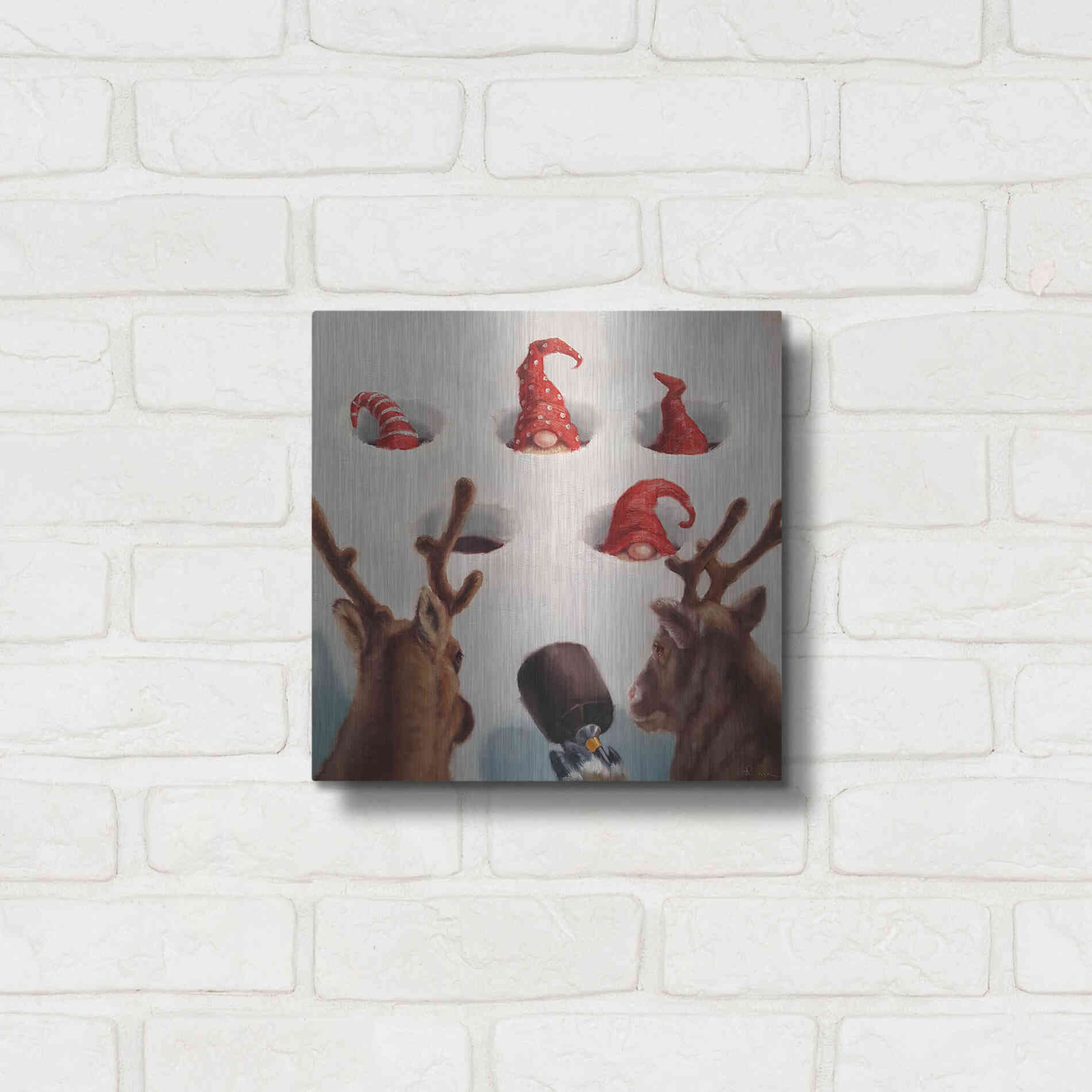 Luxe Metal Art 'Whack-An-Elf' by Lucia Heffernan, Metal Wall Art,12x12