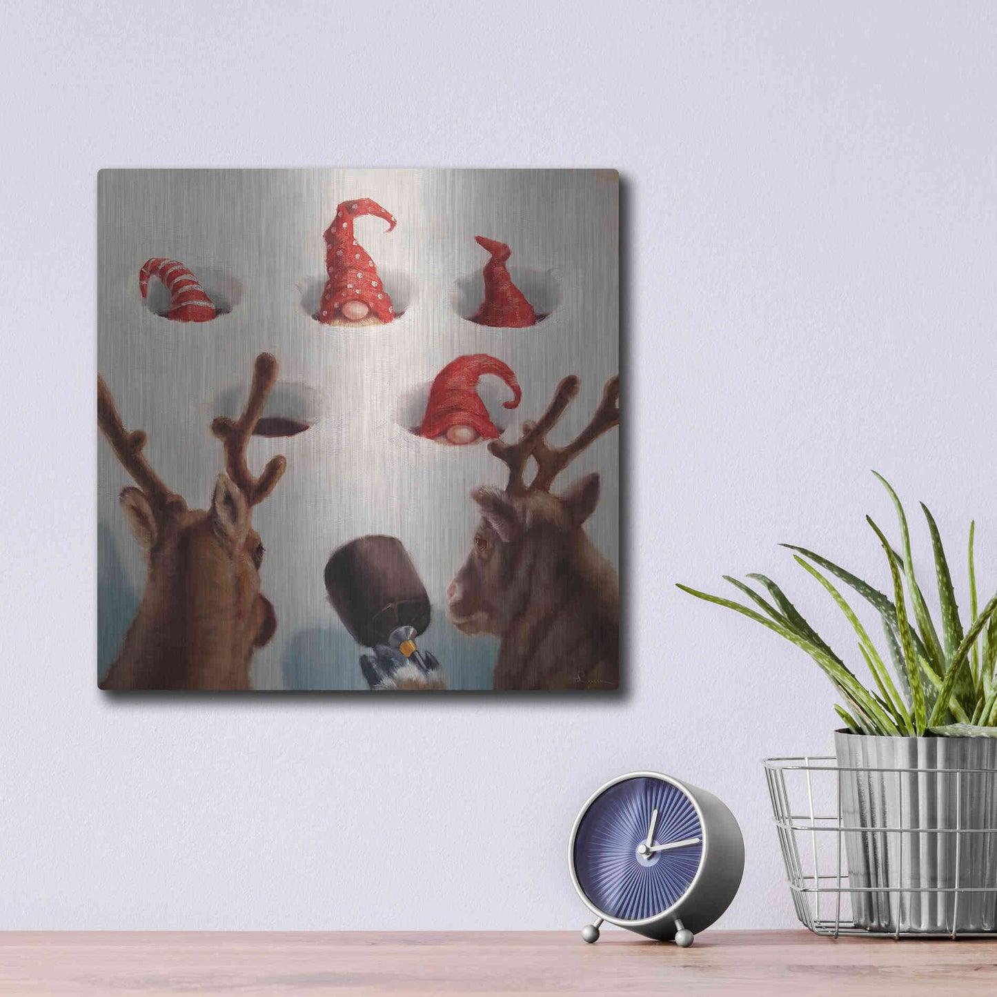 Luxe Metal Art 'Whack-An-Elf' by Lucia Heffernan, Metal Wall Art,12x12