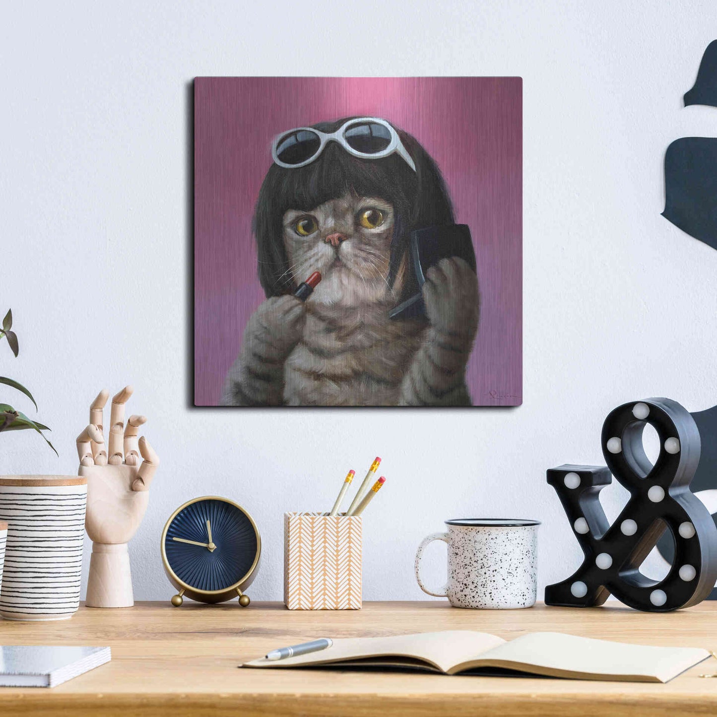 Luxe Metal Art 'Bob Cat' by Lucia Heffernan, Metal Wall Art,12x12