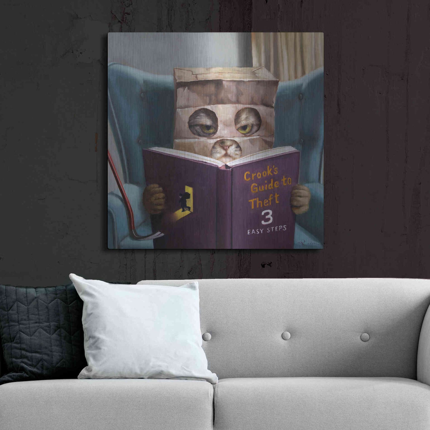 Luxe Metal Art 'Cat Burglar 2' by Lucia Heffernan, Metal Wall Art,36x36