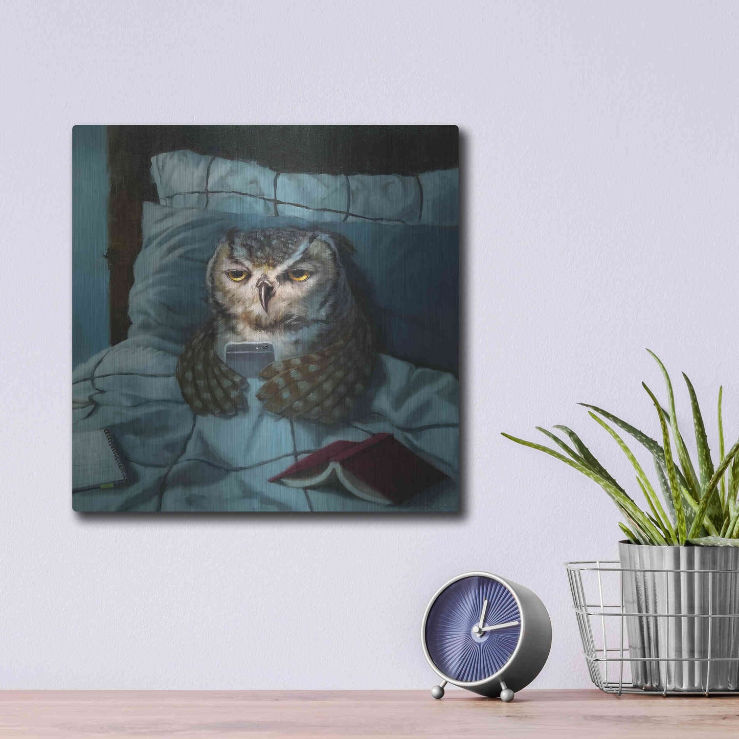 Luxe Metal Art 'Night Owl' by Lucia Heffernan, Metal Wall Art,12x12