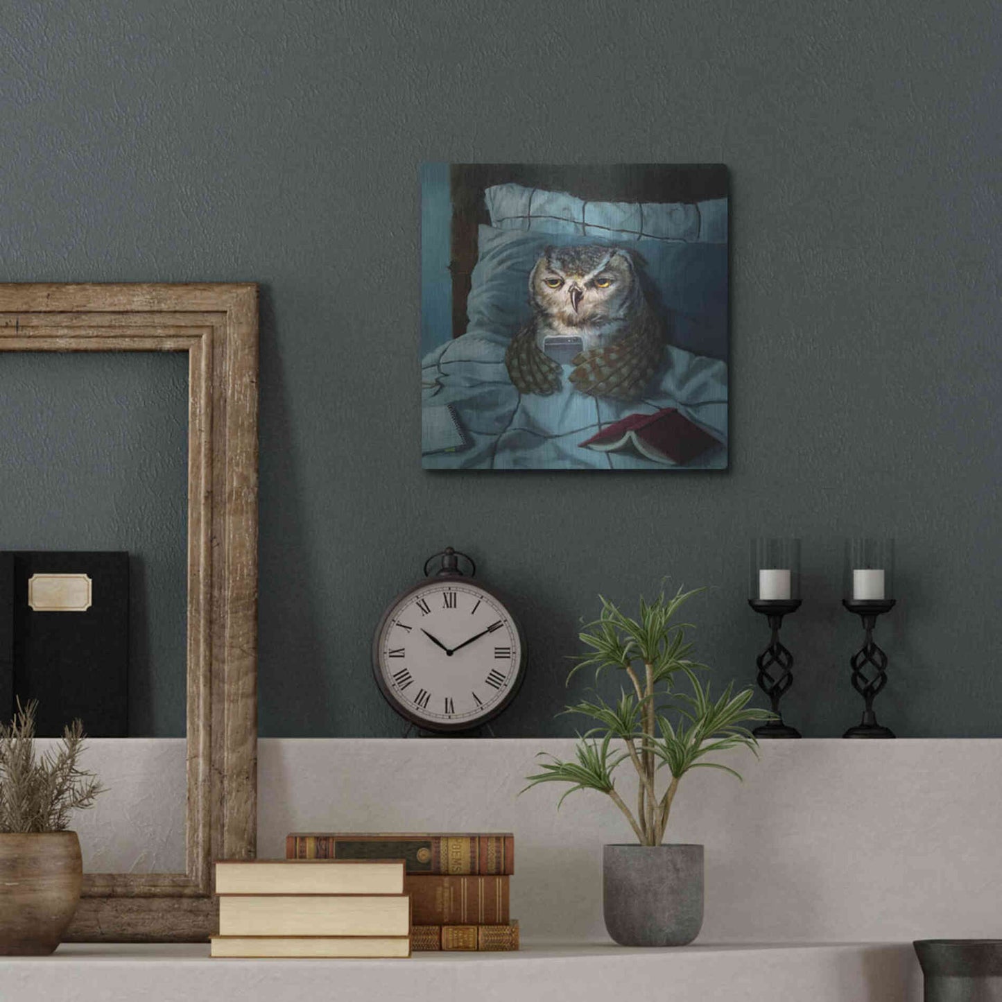 Luxe Metal Art 'Night Owl' by Lucia Heffernan, Metal Wall Art,12x12