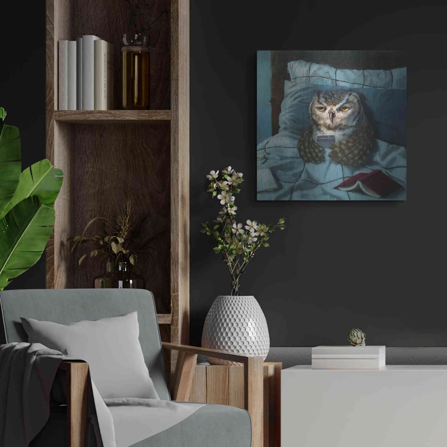 Luxe Metal Art 'Night Owl' by Lucia Heffernan, Metal Wall Art,24x24