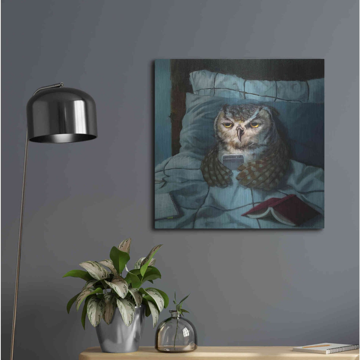 Luxe Metal Art 'Night Owl' by Lucia Heffernan, Metal Wall Art,24x24