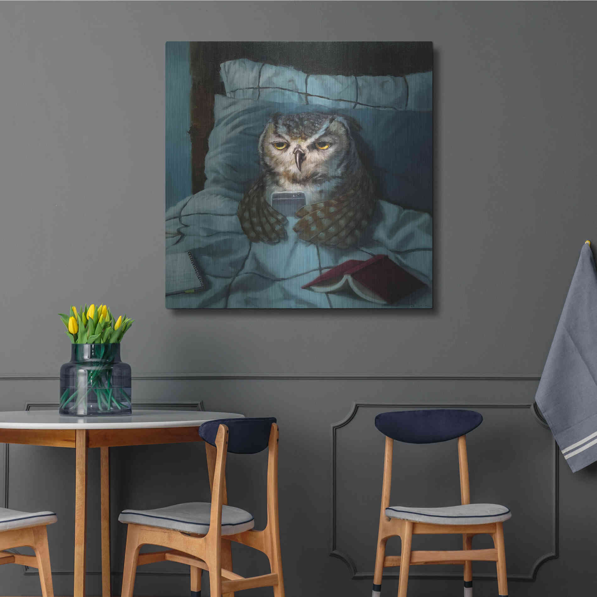 Luxe Metal Art 'Night Owl' by Lucia Heffernan, Metal Wall Art,36x36