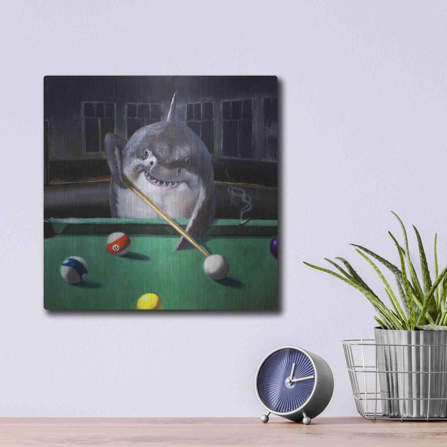 Luxe Metal Art 'Pool Shark' by Lucia Heffernan, Metal Wall Art,12x12