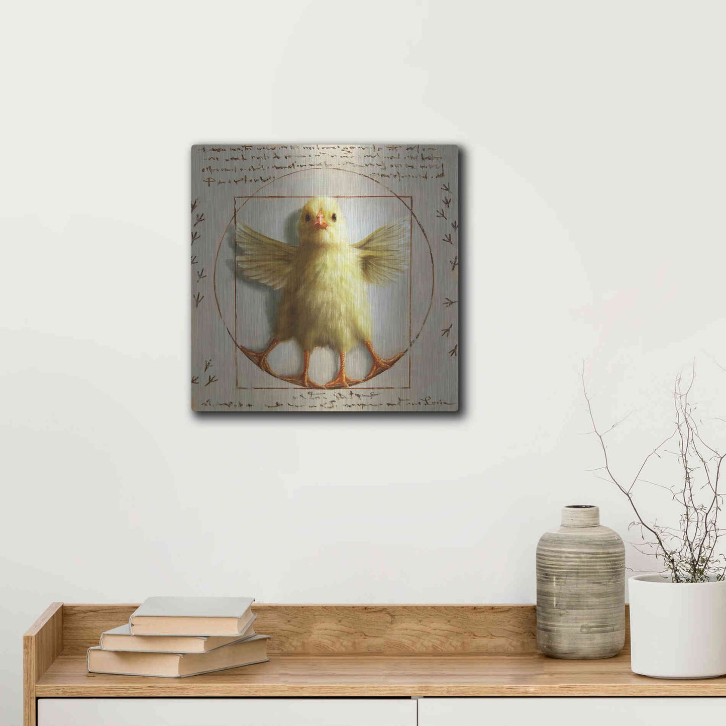 Luxe Metal Art 'Vitruvian Chick' by Lucia Heffernan, Metal Wall Art,12x12