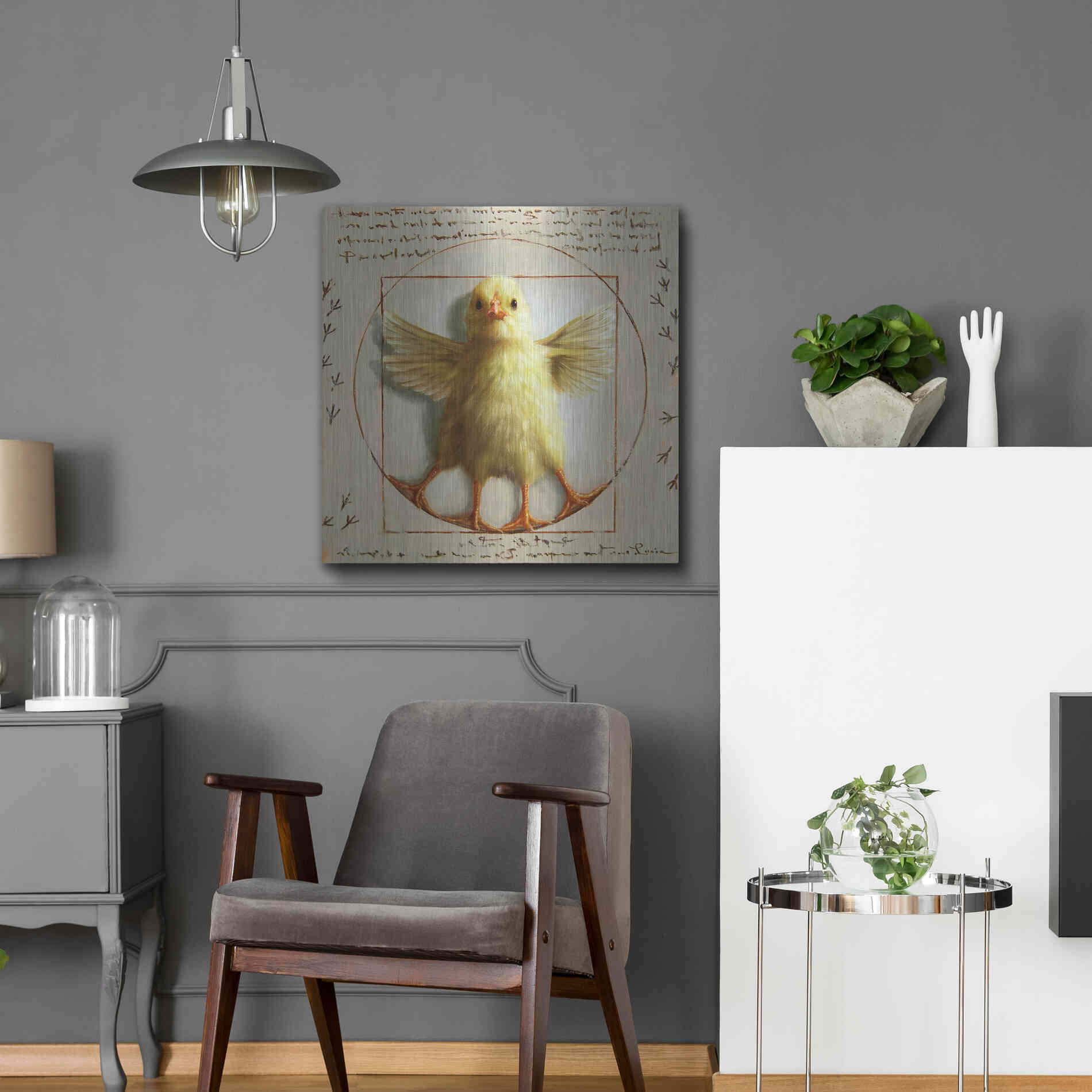 Luxe Metal Art 'Vitruvian Chick' by Lucia Heffernan, Metal Wall Art,24x24